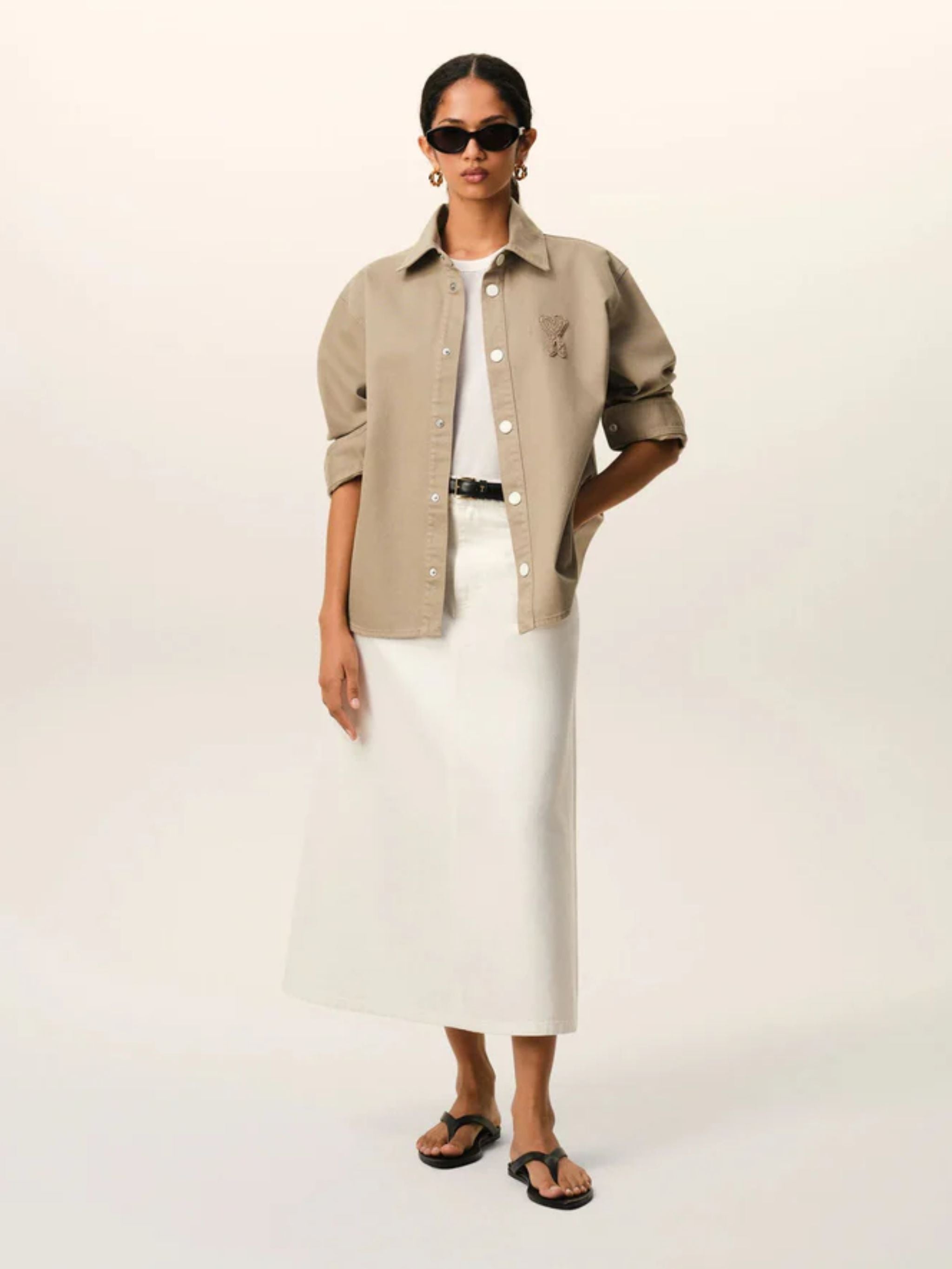 Giacca-camicia Ami De Coeur in cotone beige