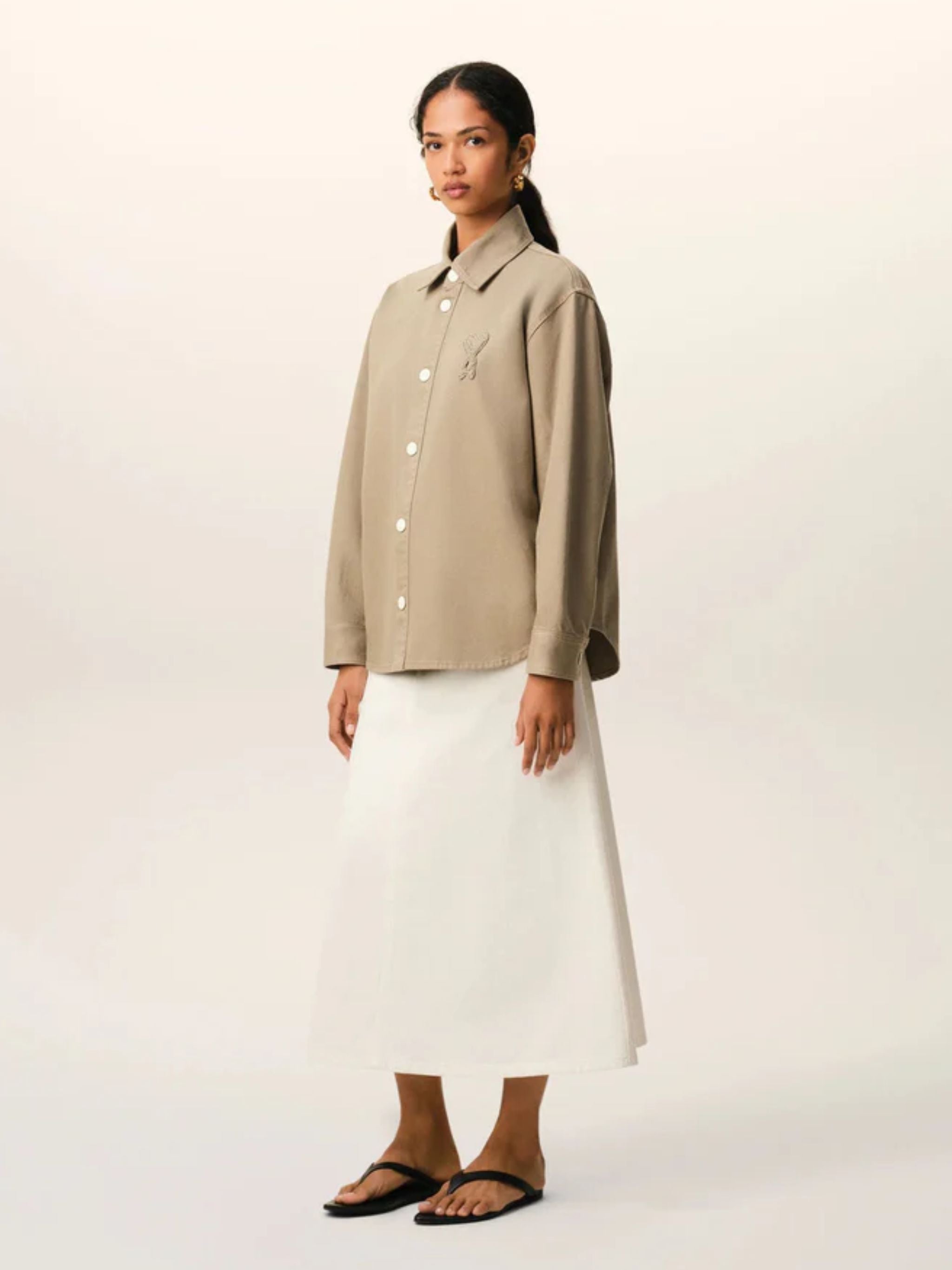Giacca-camicia Ami De Coeur in cotone beige