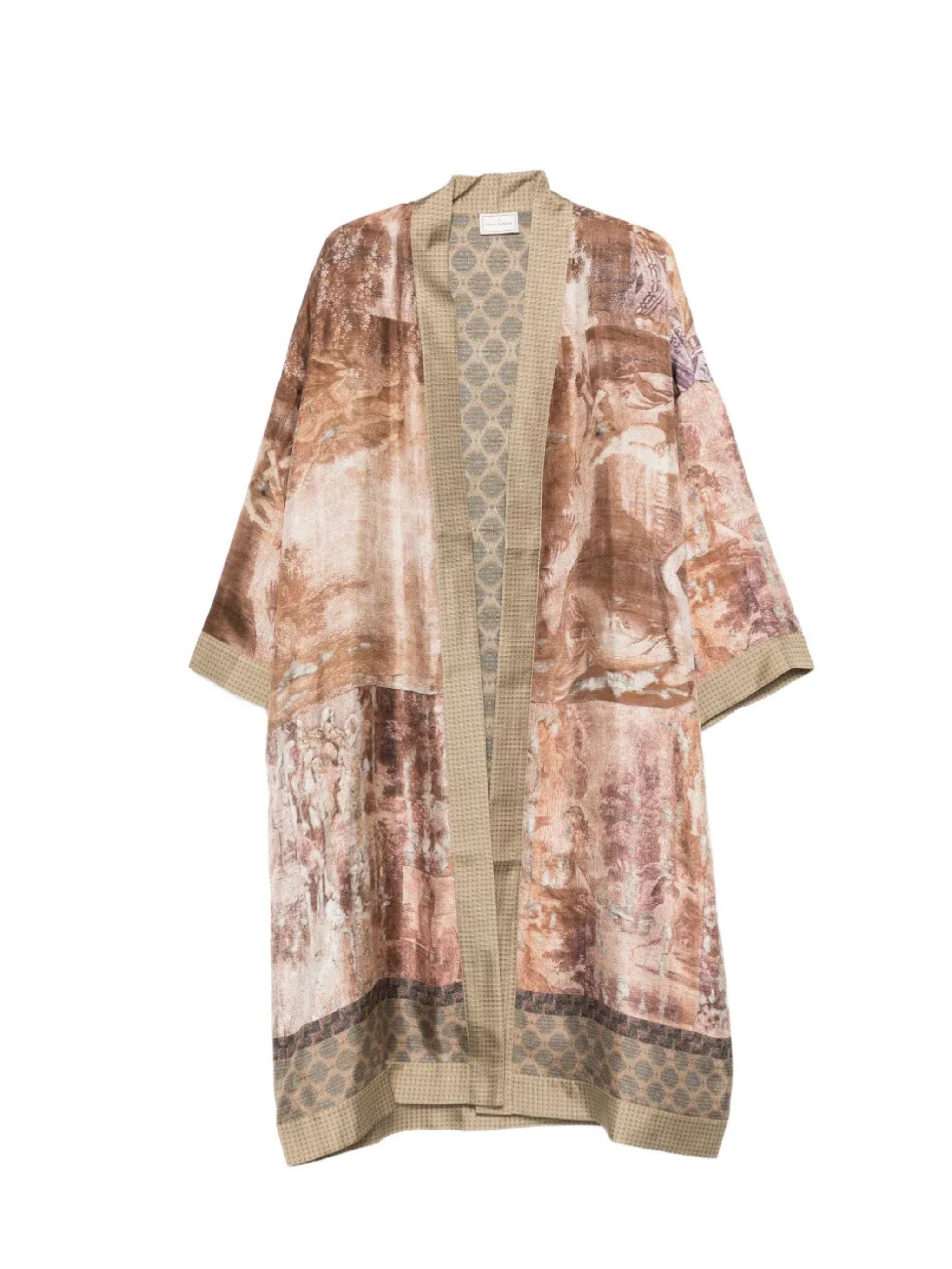 Kimono in seta con stampa rosa antico