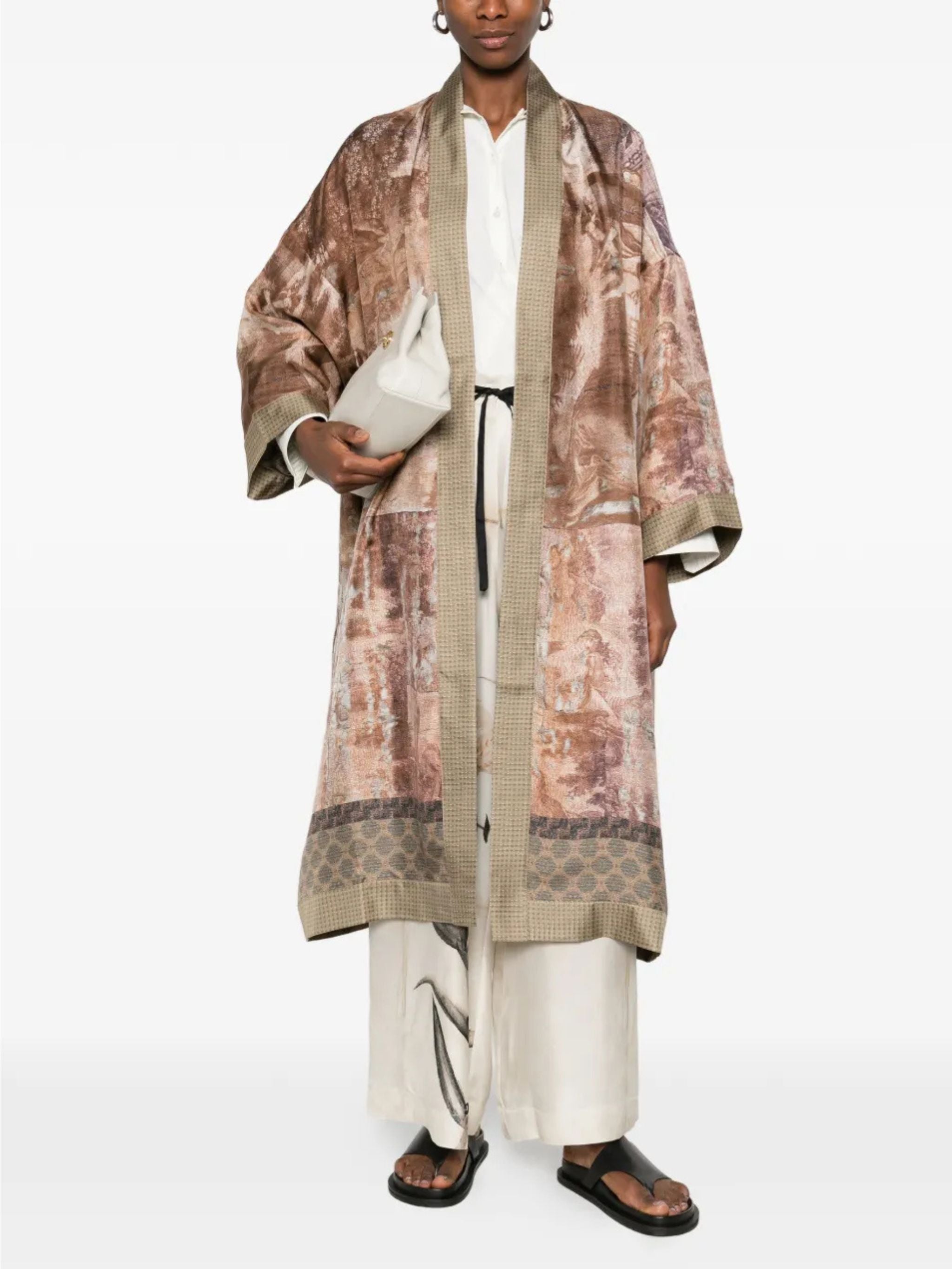 Kimono in seta con stampa rosa antico