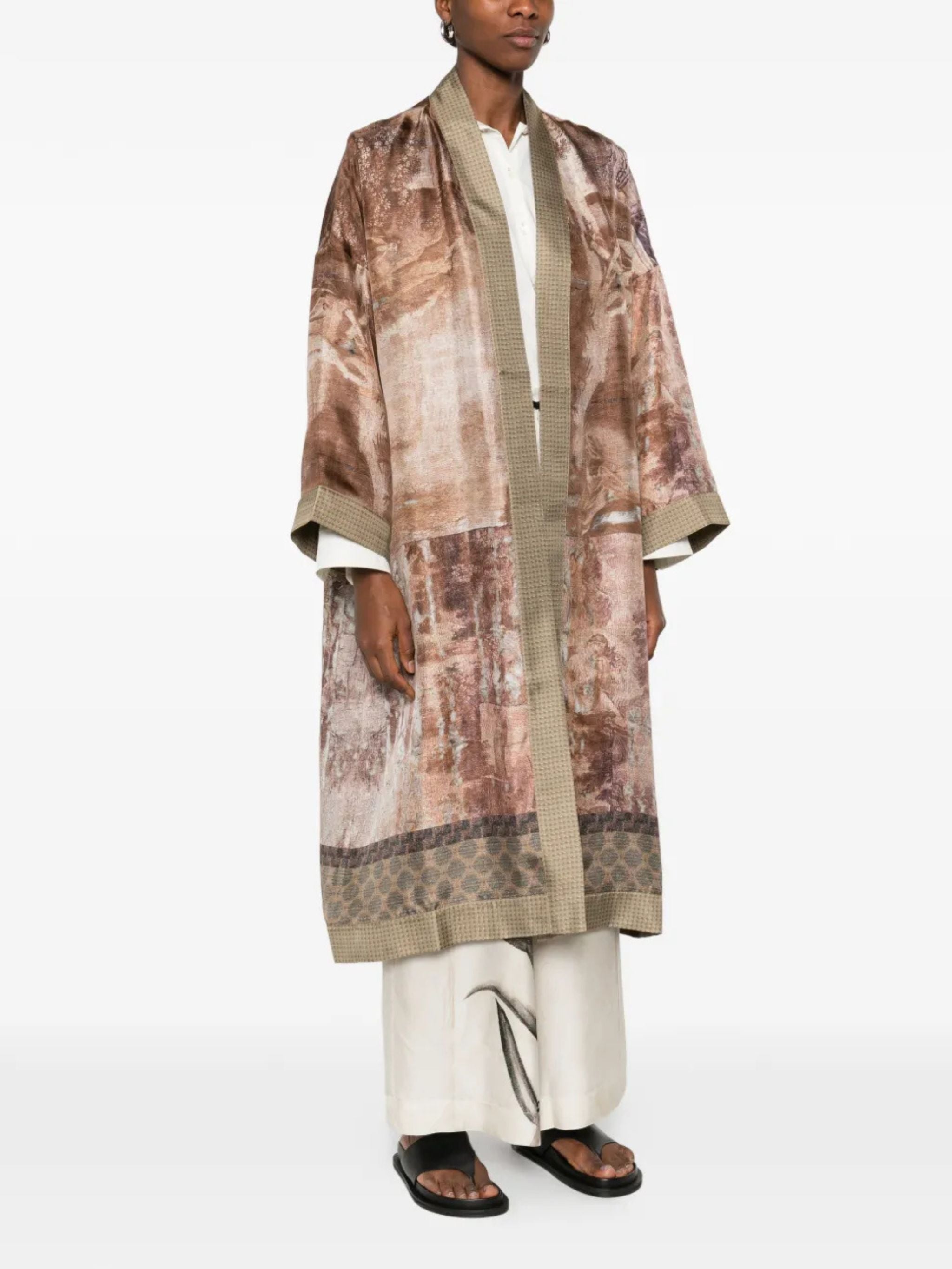 Kimono in seta con stampa rosa antico