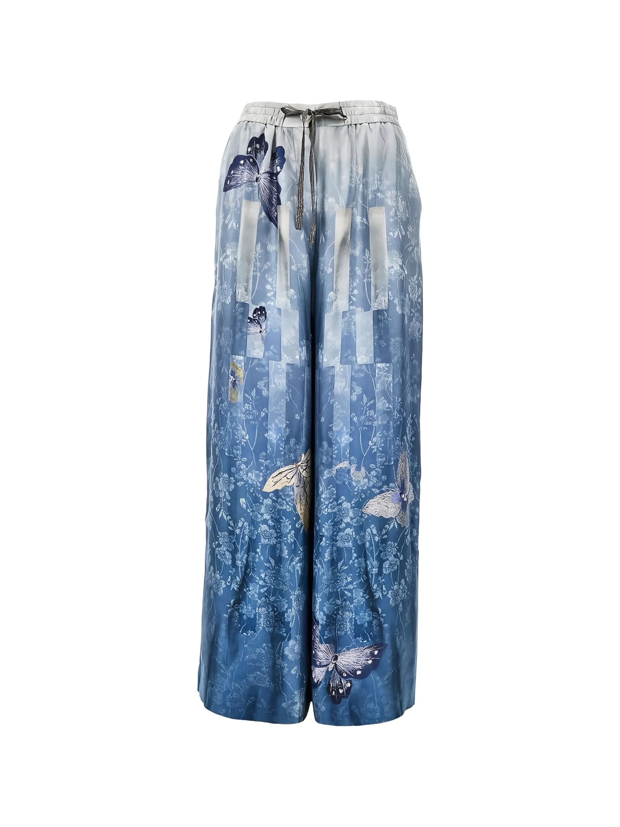Pantalone palazzo con coulisse e stampa butterfly