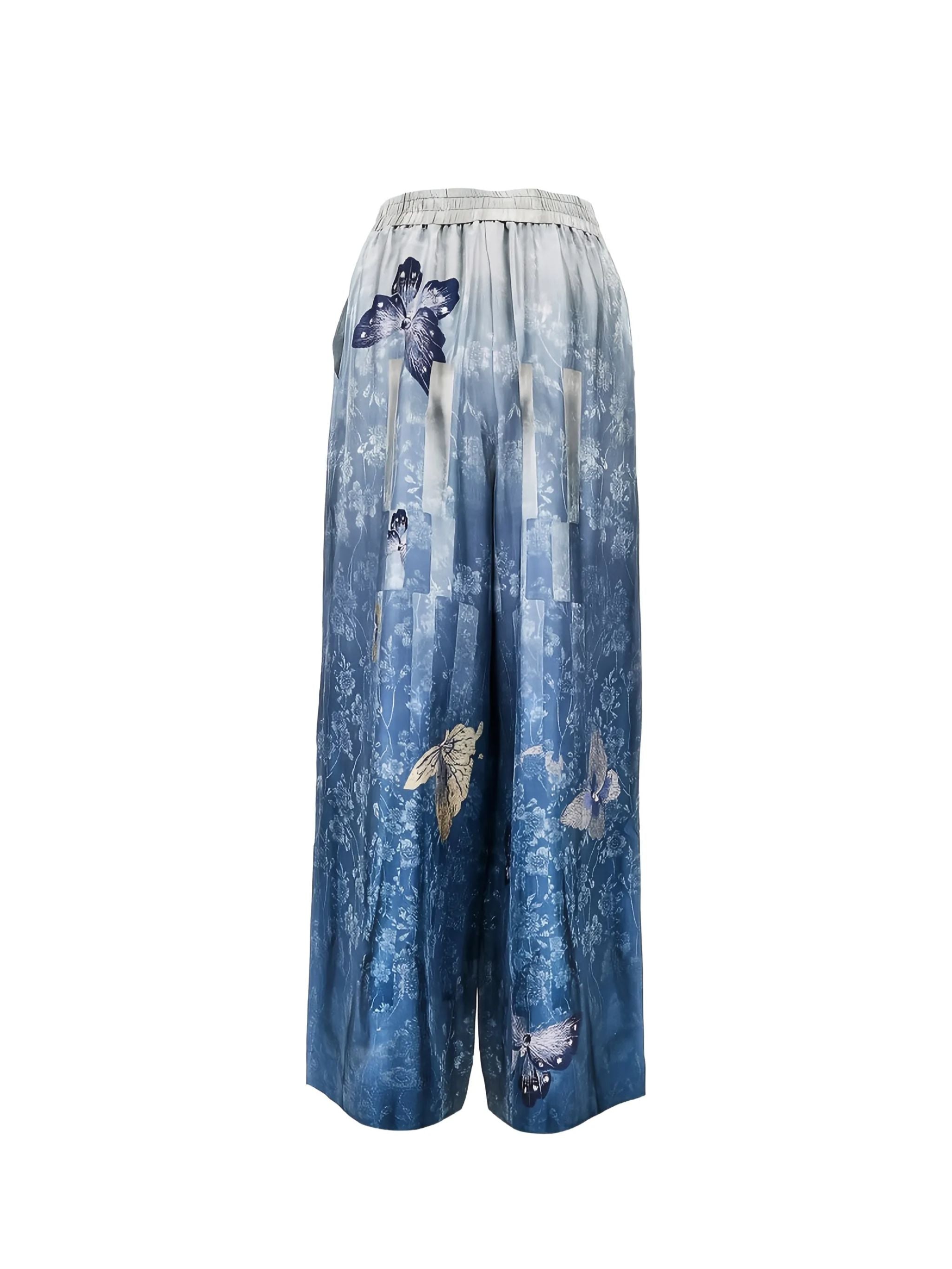 Pantalone palazzo con coulisse e stampa butterfly