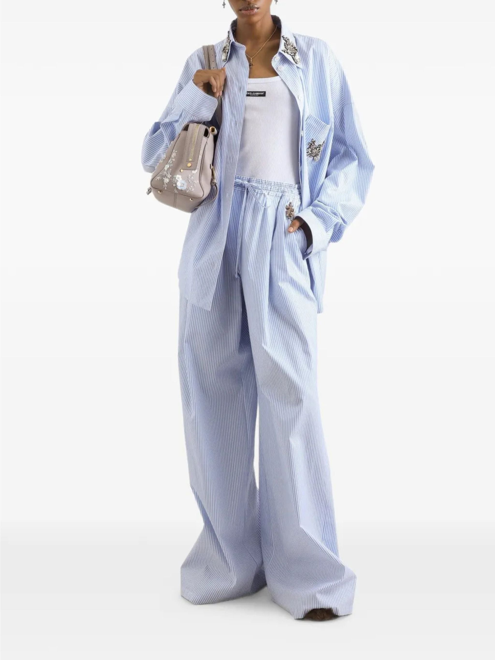 Camicia oversize a righe con ricami Gioiello