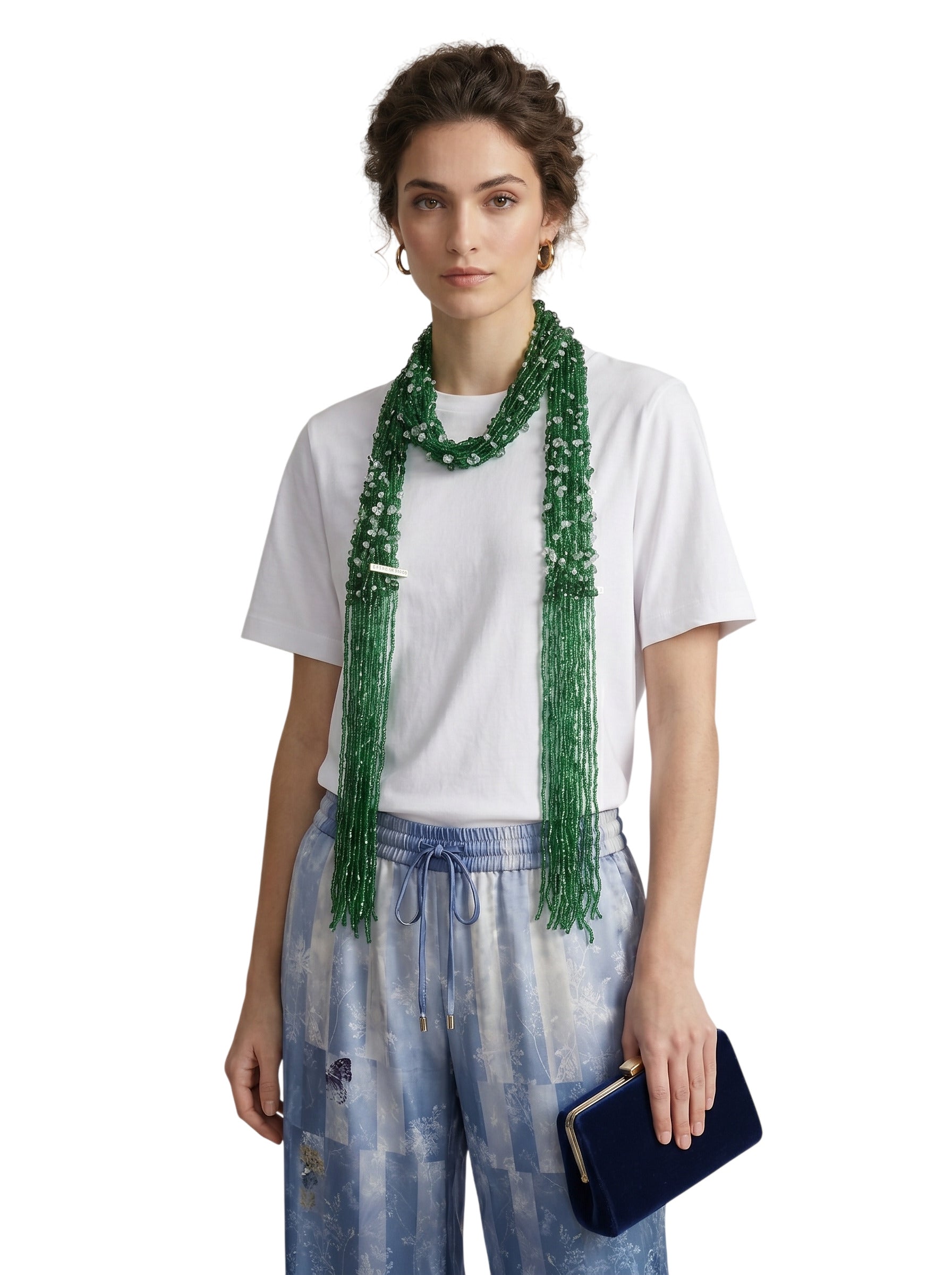 Collana con sciarpa di perline e frange