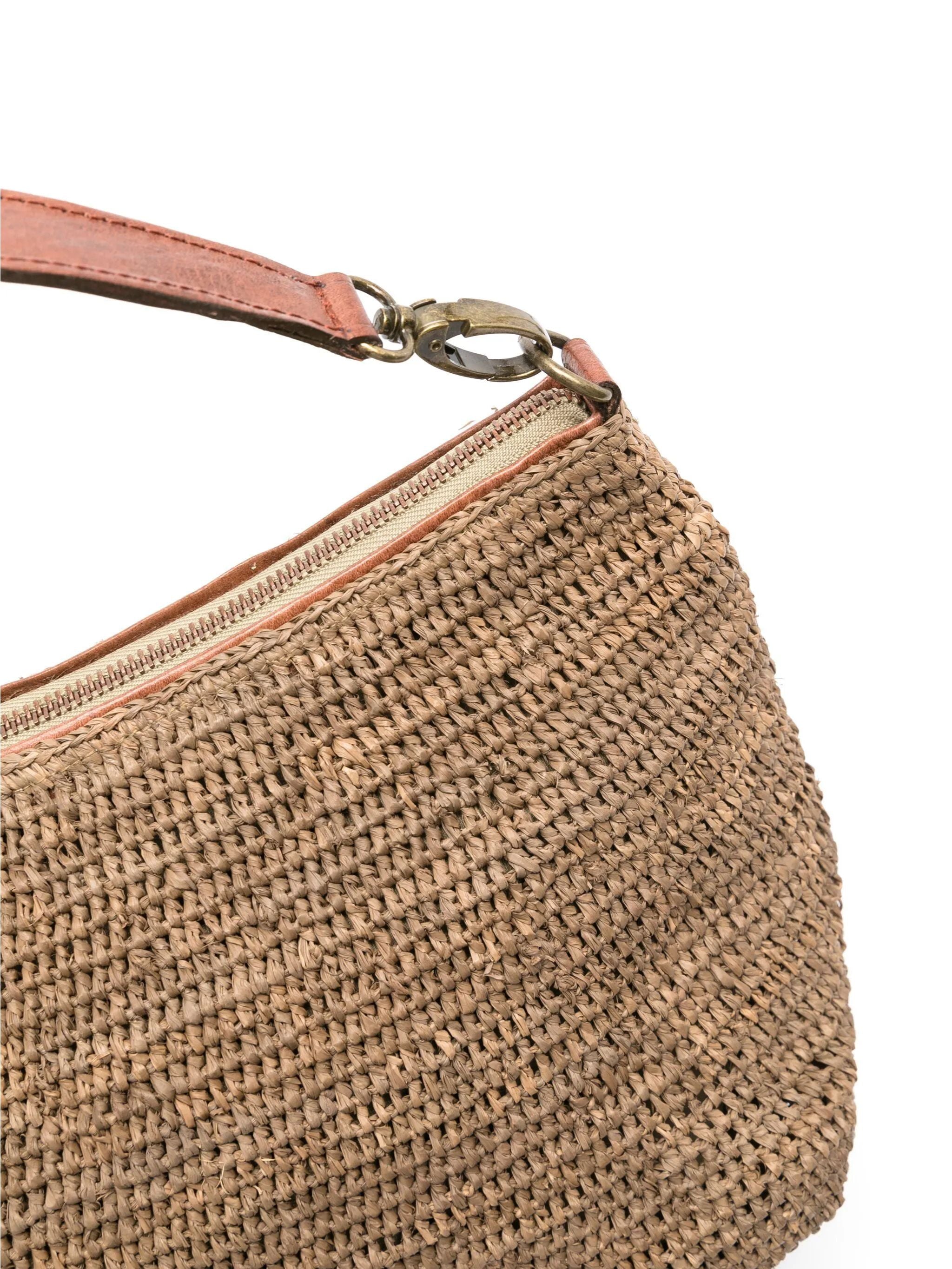 Borsa con tracolla in rafia Mihaja Dark Tea