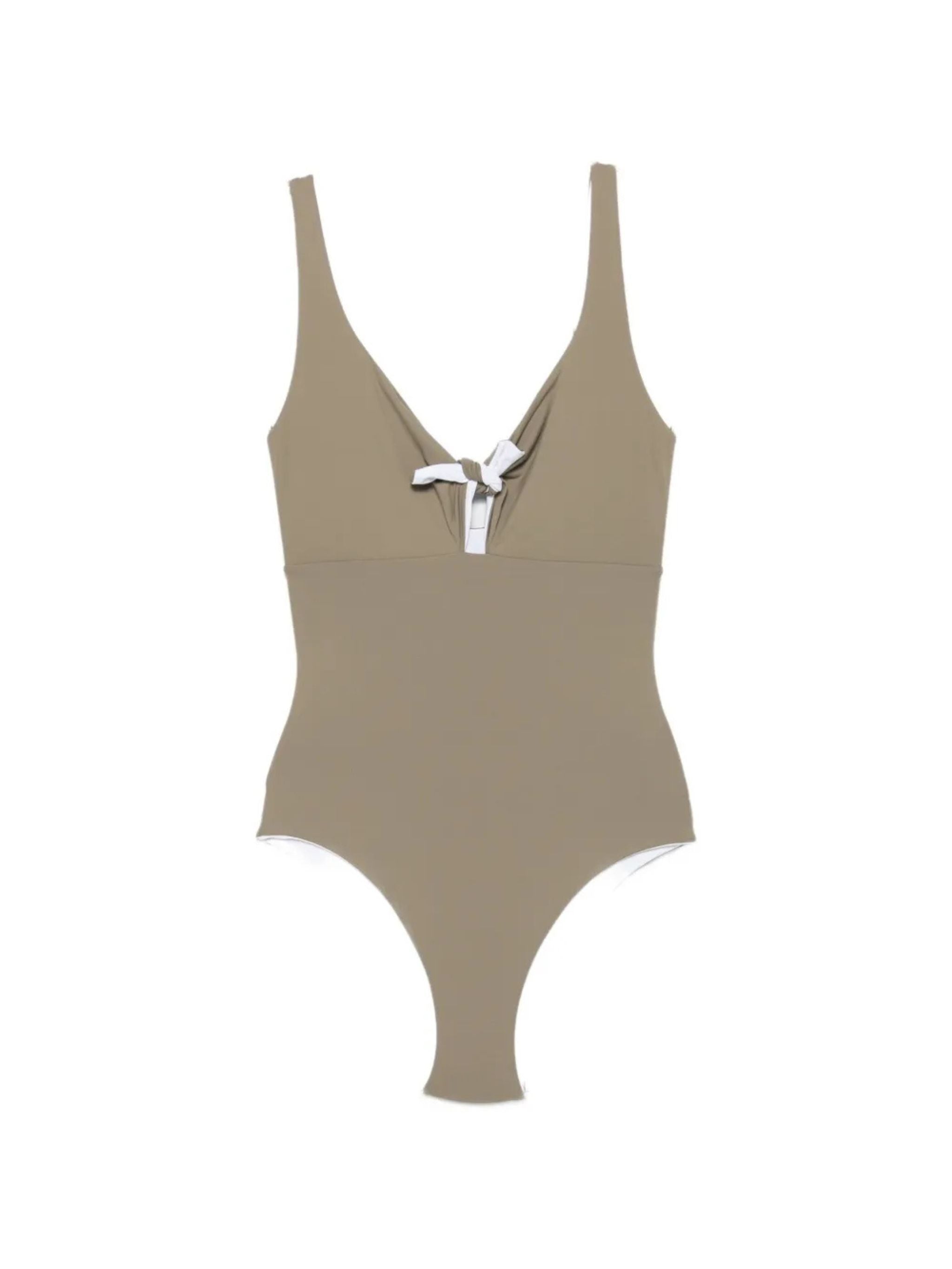 Costume intero bicolore reversibile sabbia/bianco