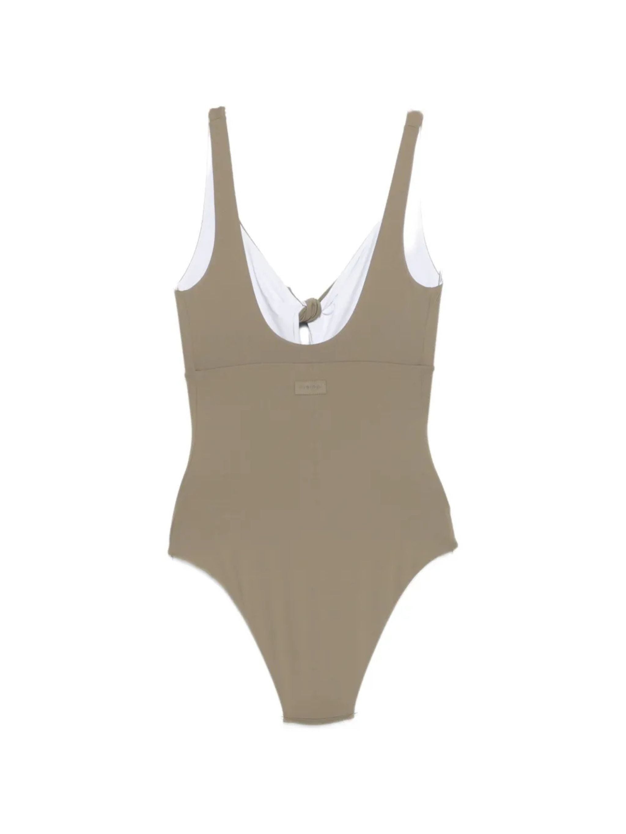 Costume intero bicolore reversibile sabbia/bianco