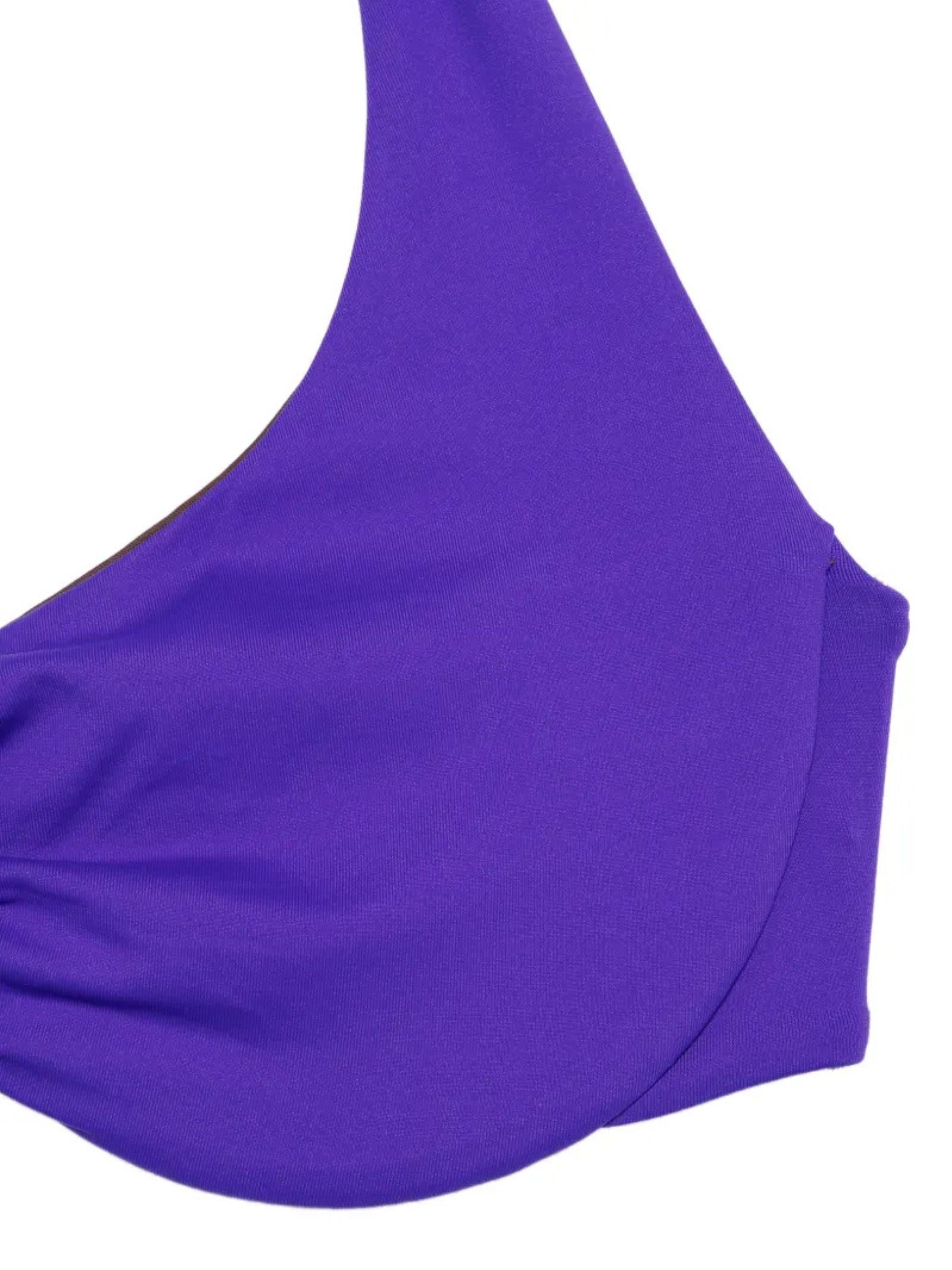 Bikini due pezzi con dettaglio nodo e scollo halter – Viola/Marrone