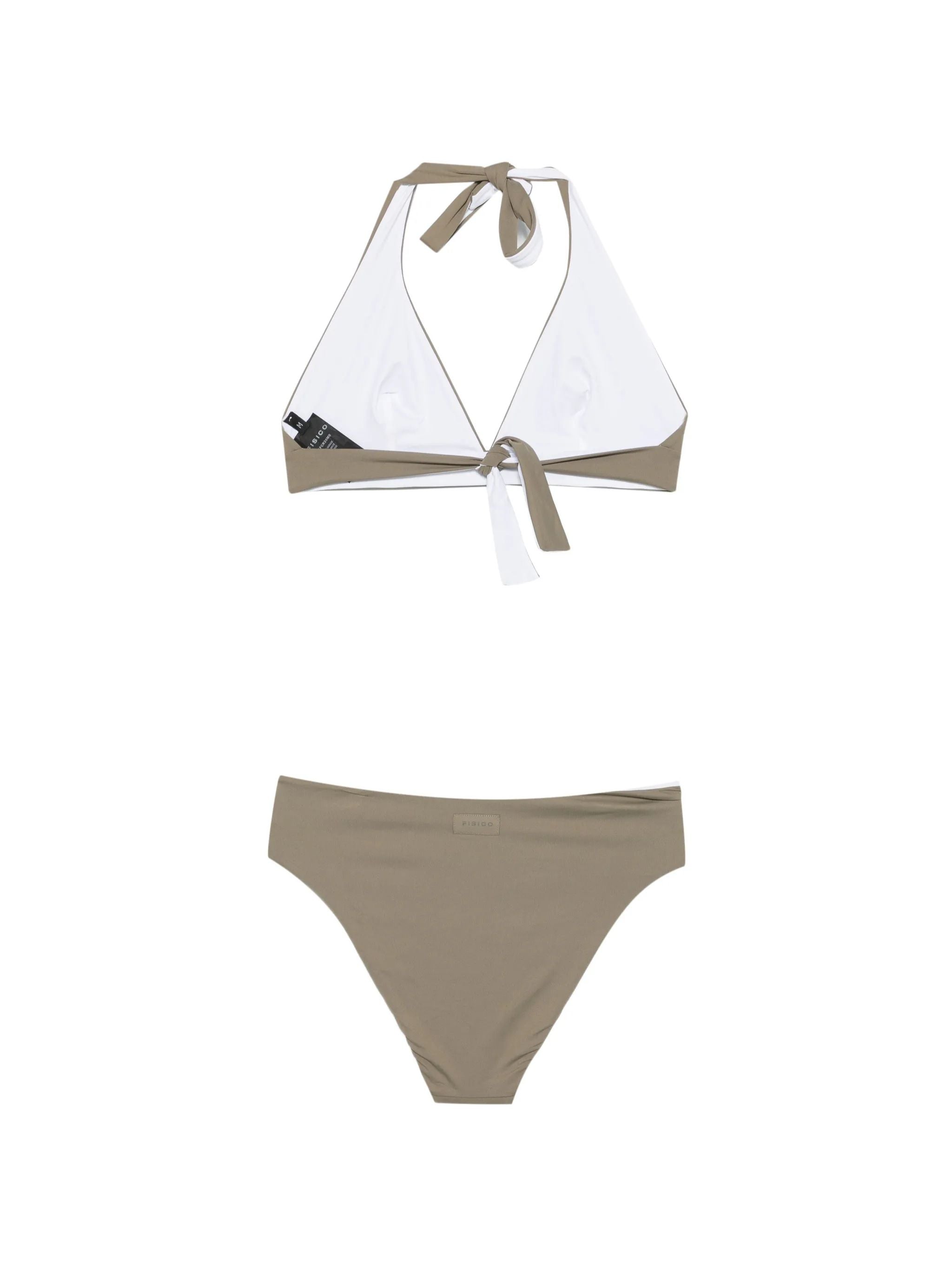 Bikini a triangolo bicolore Sabbia/Bianco