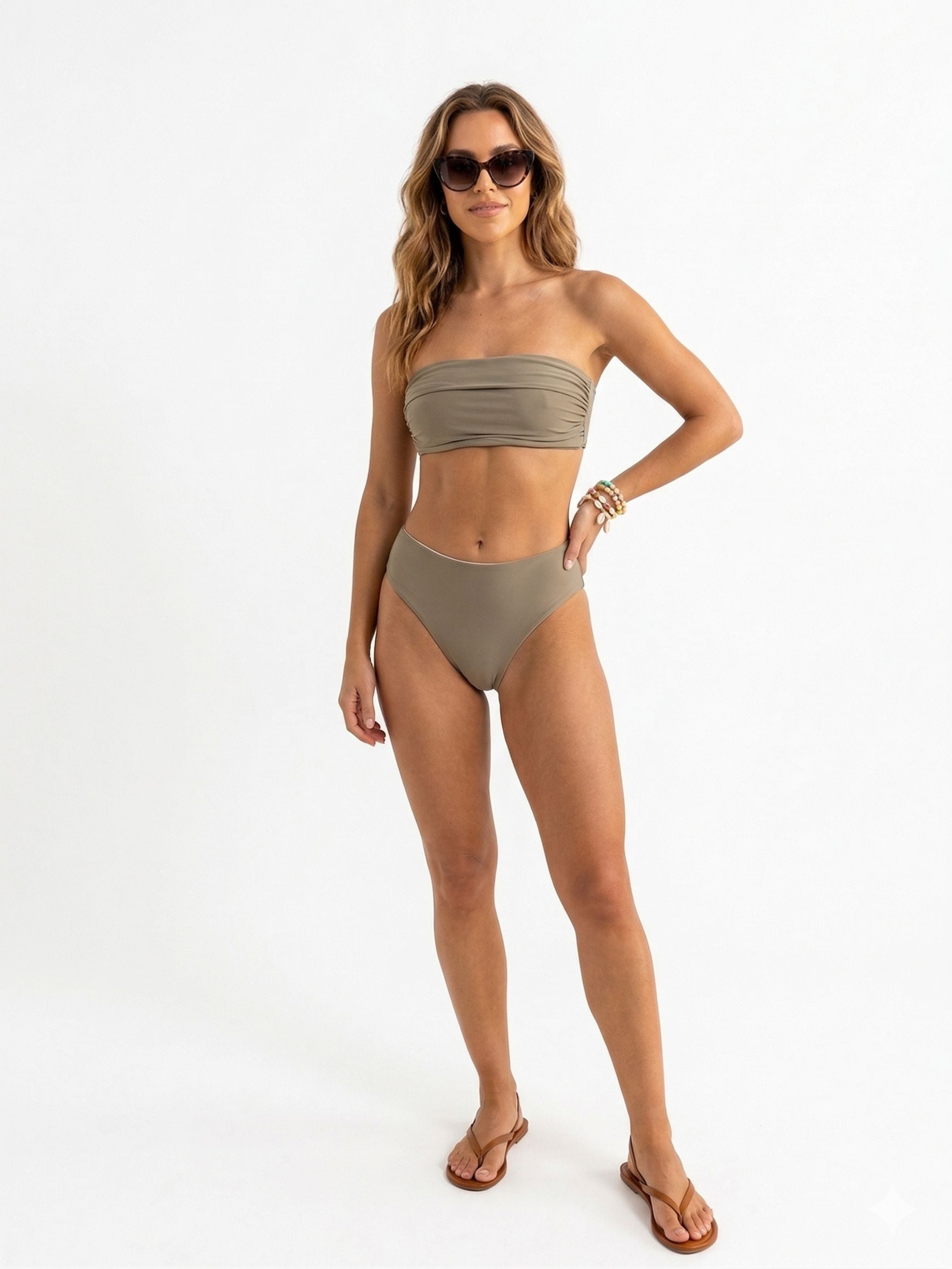 Bikini a fascia bicolore color sabbia/bianco