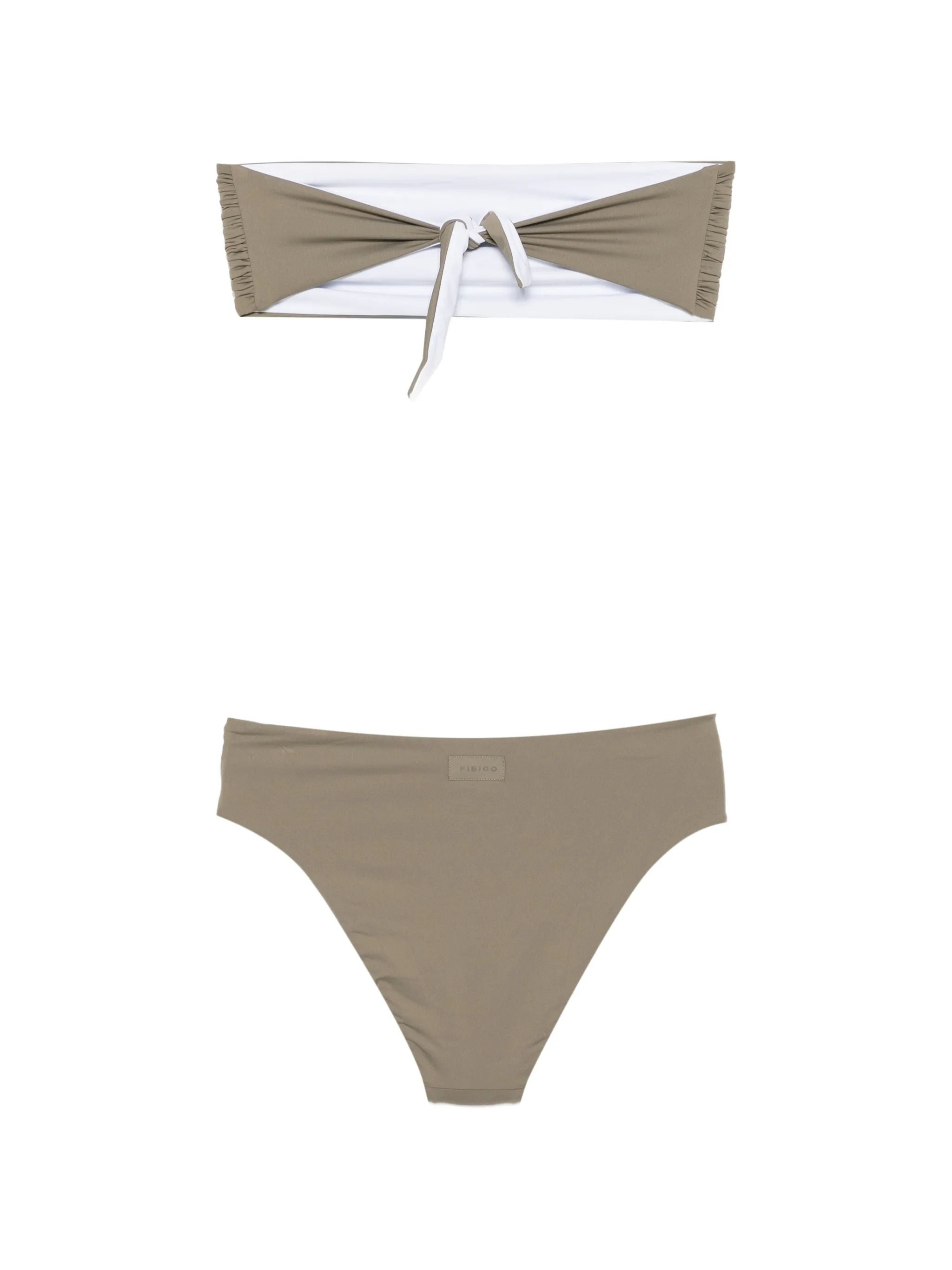 Bikini a fascia bicolore color sabbia/bianco