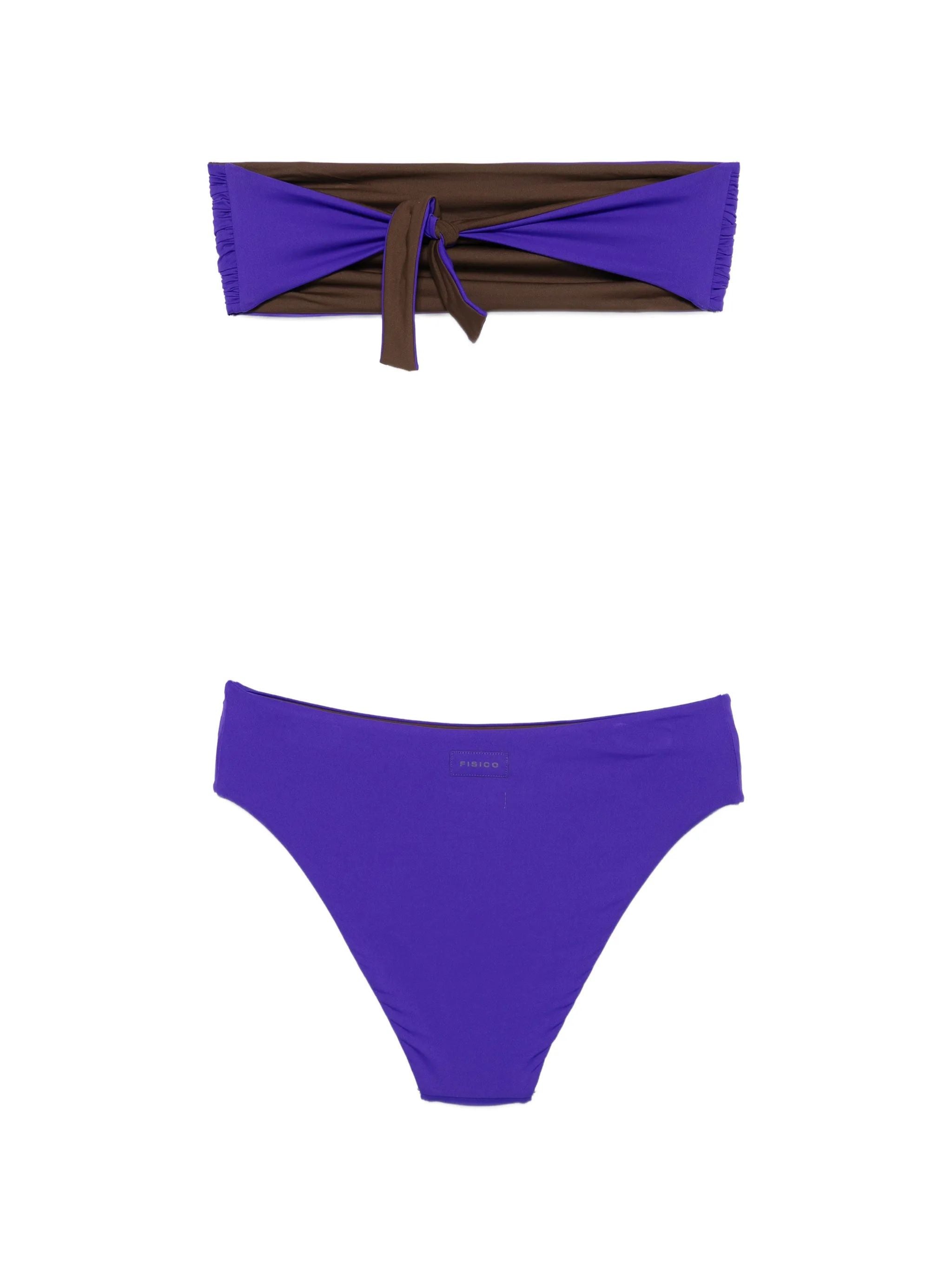 Bikini bicolore a fascia color Viola/Caffé