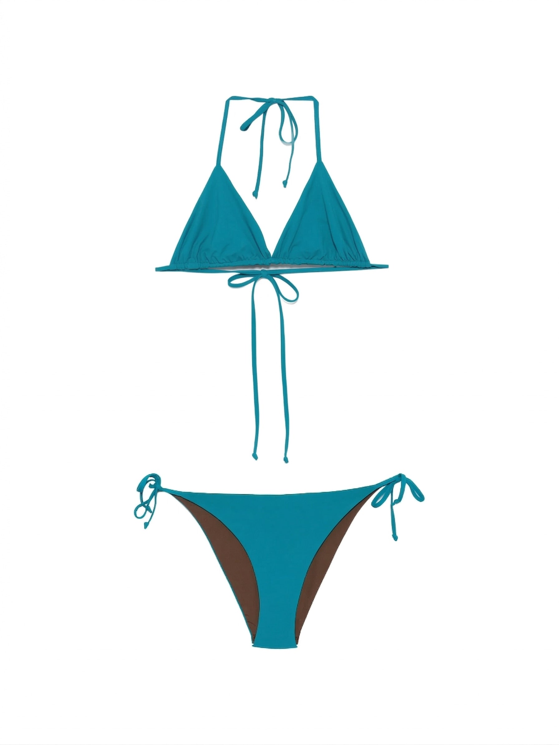 Bikini a triangolo bicolore Laguna/Caffé