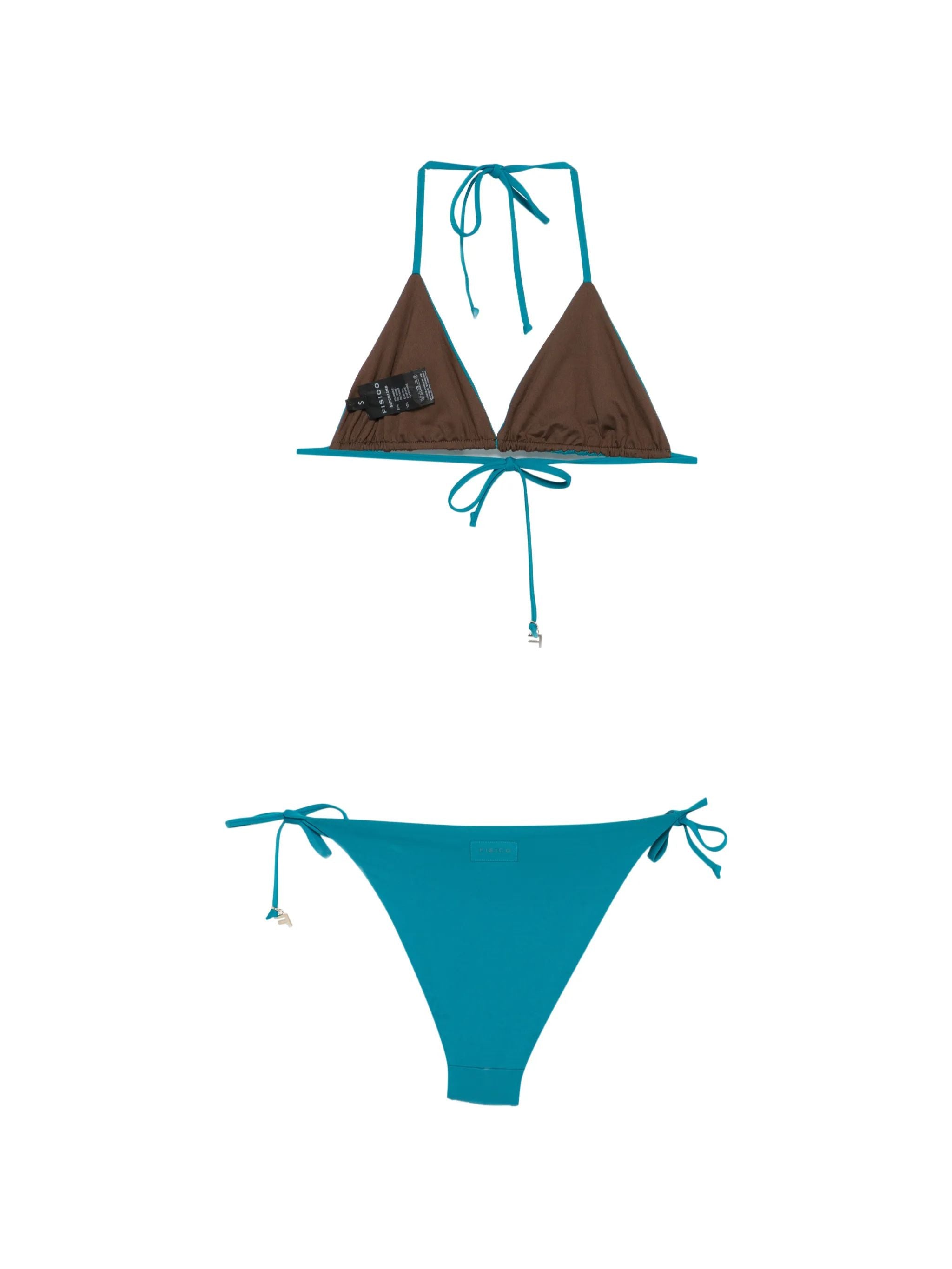 Bikini a triangolo bicolore Laguna/Caffé