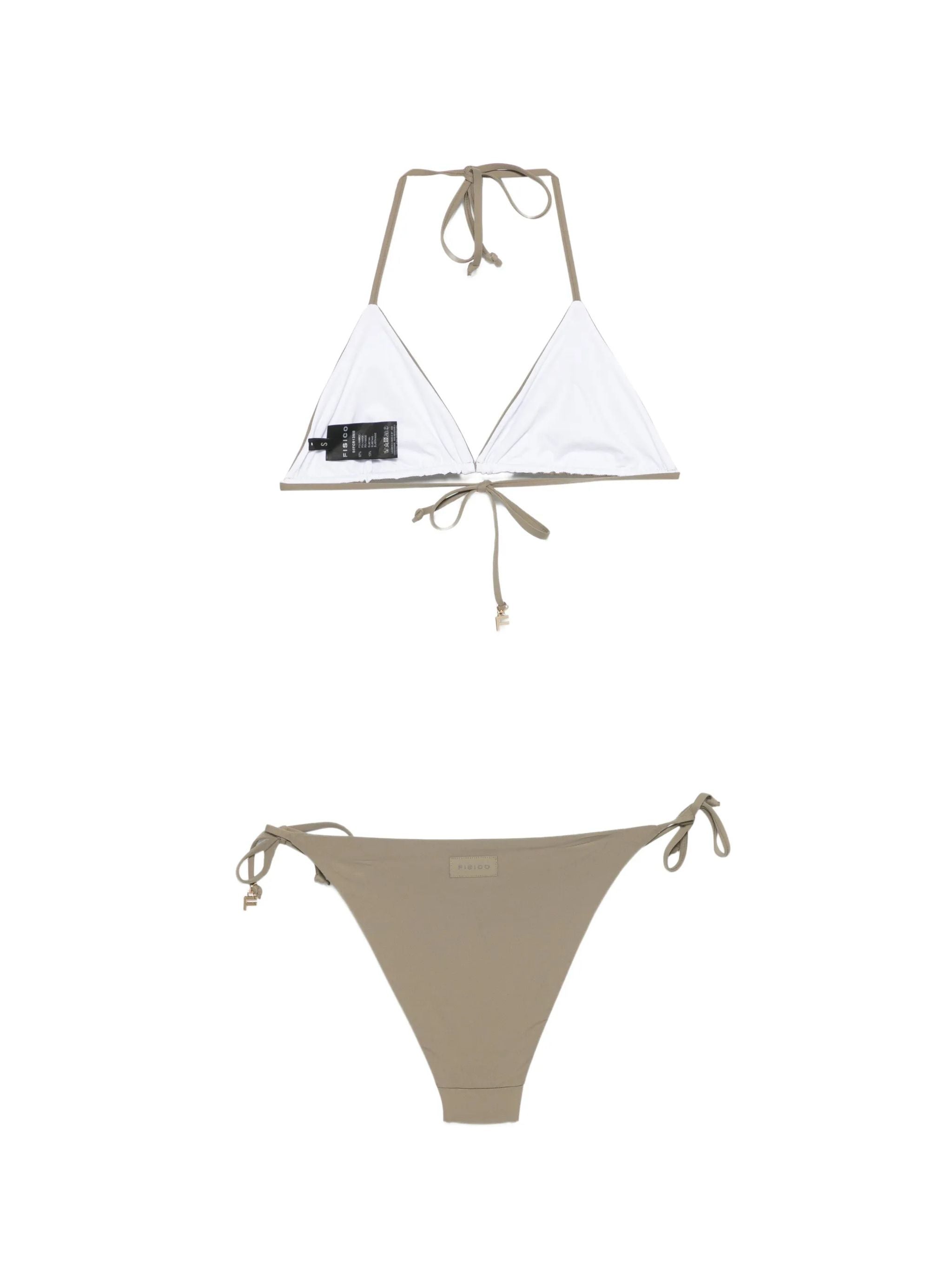 Bikini a triangolo bicolore reversibile sabbia/bianco