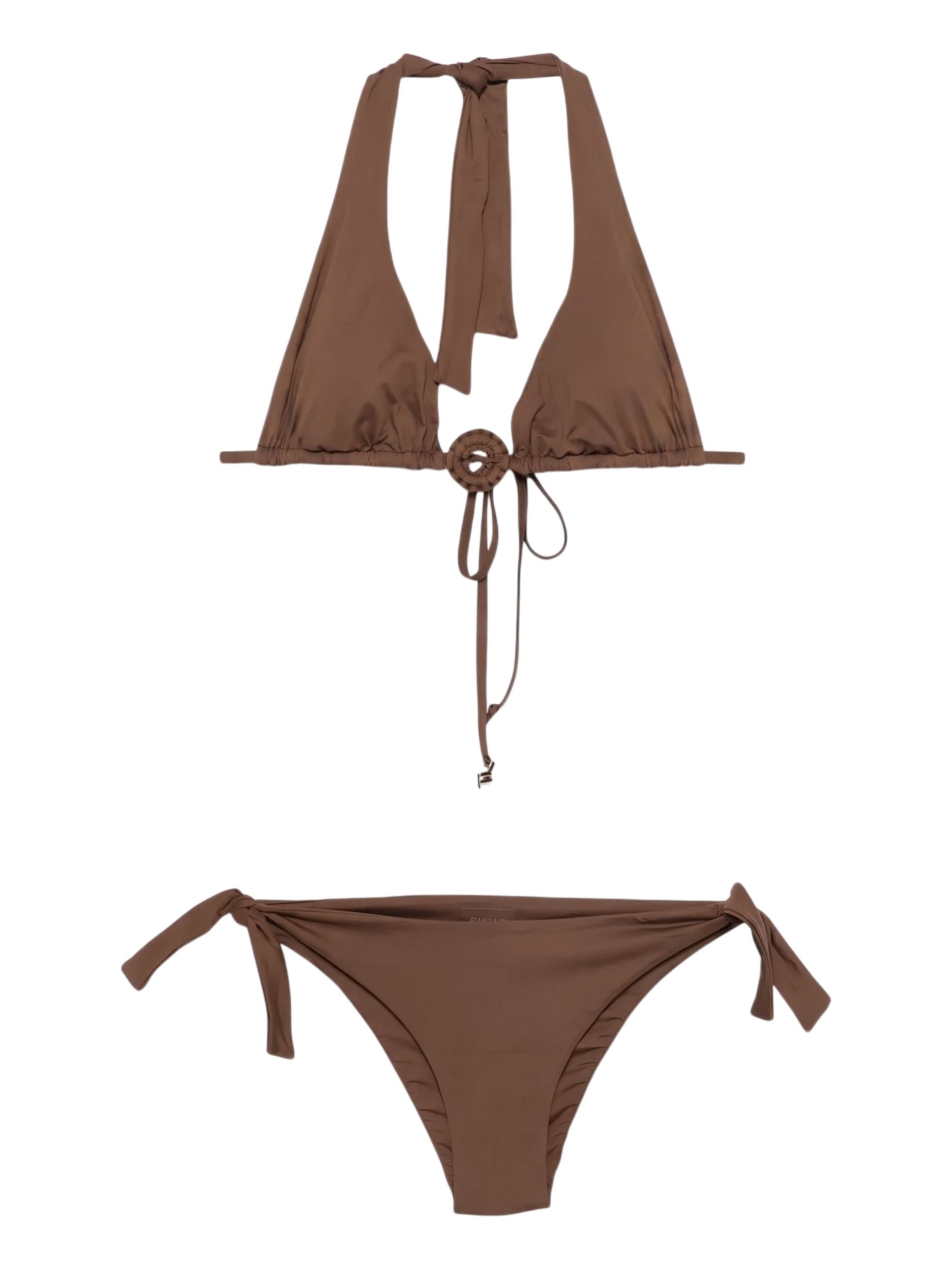 Bikini a triangolo con dettaglio anello Caffé