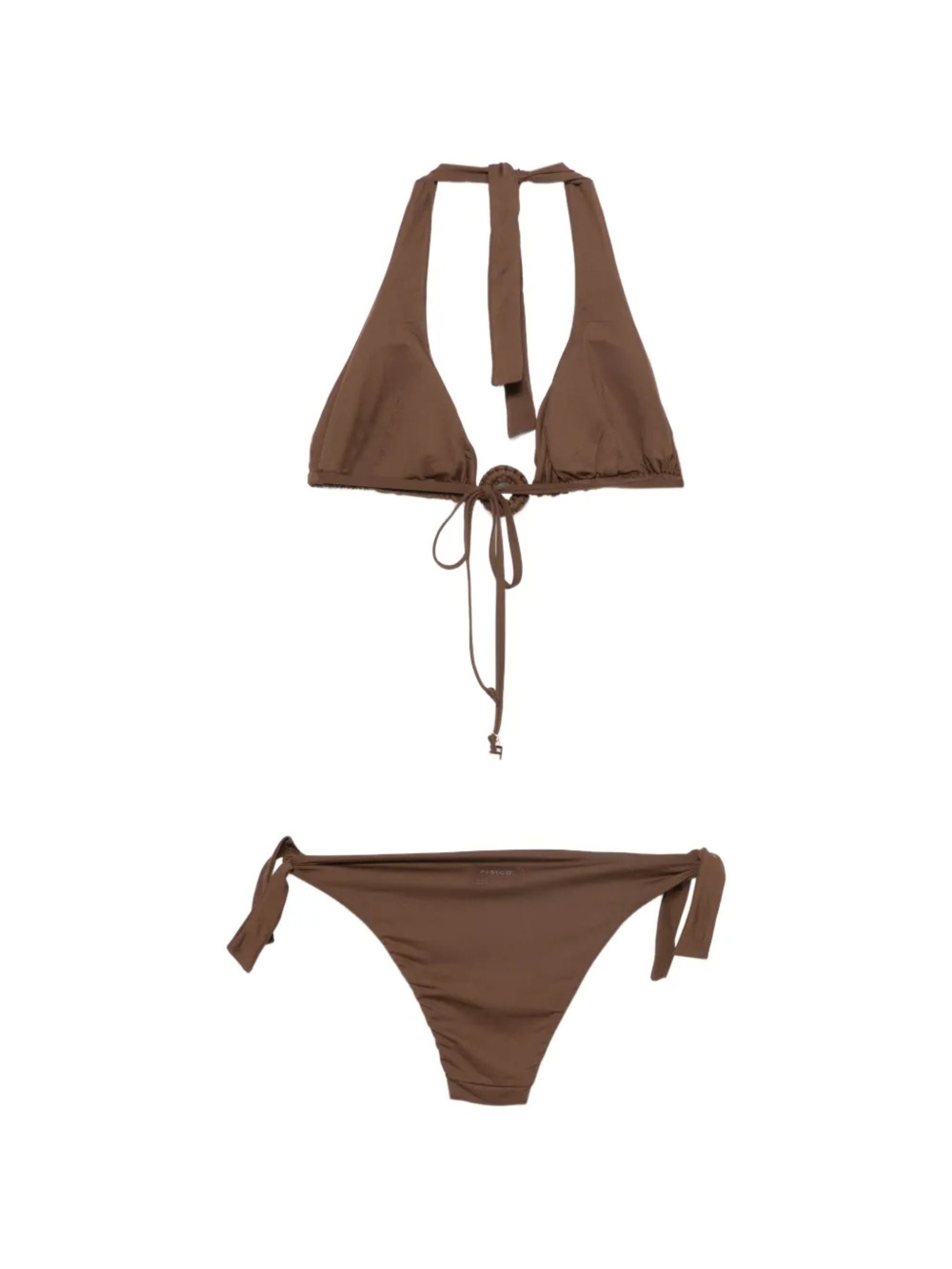 Bikini a triangolo con dettaglio anello Caffé