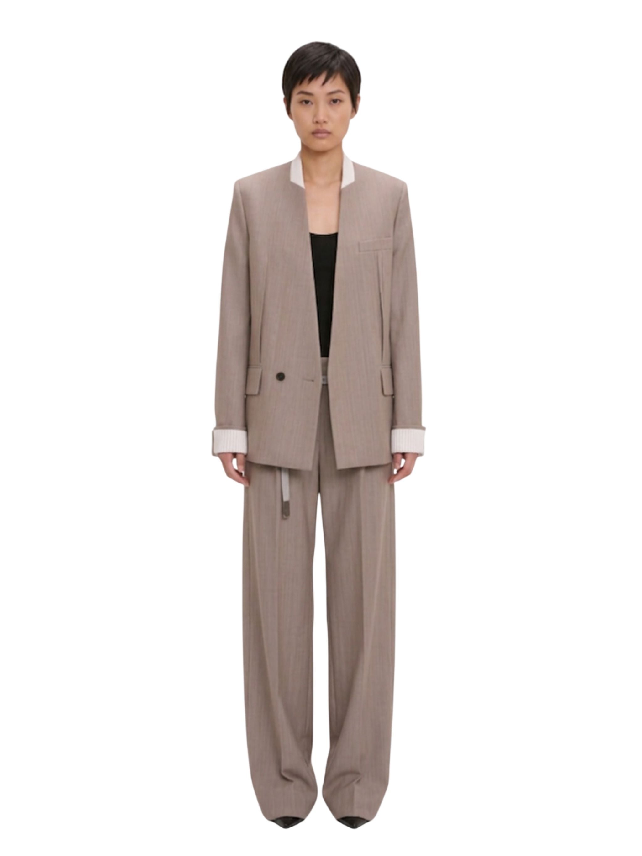 Collarless Jacket In Limestone