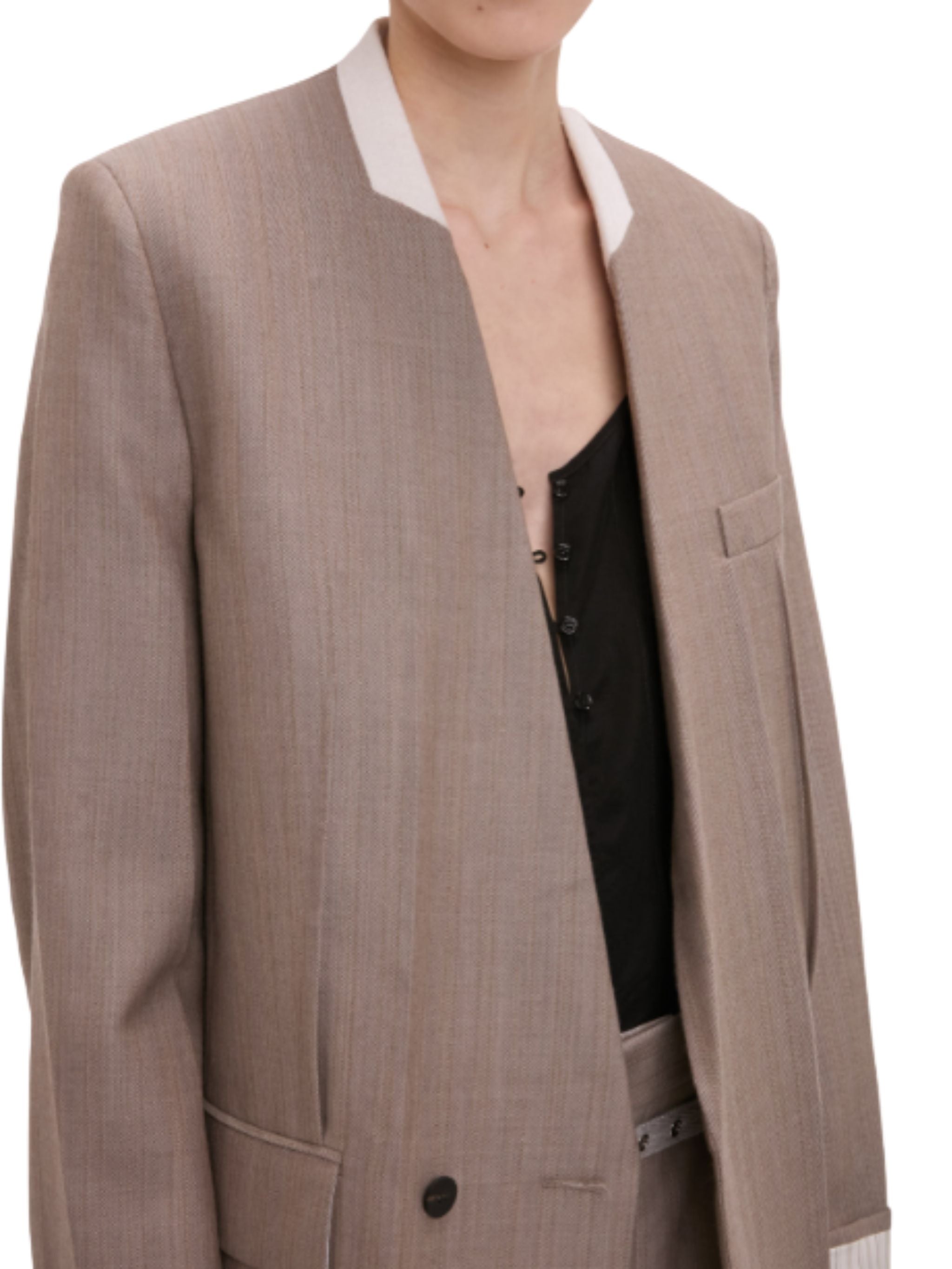 Collarless Jacket In Limestone