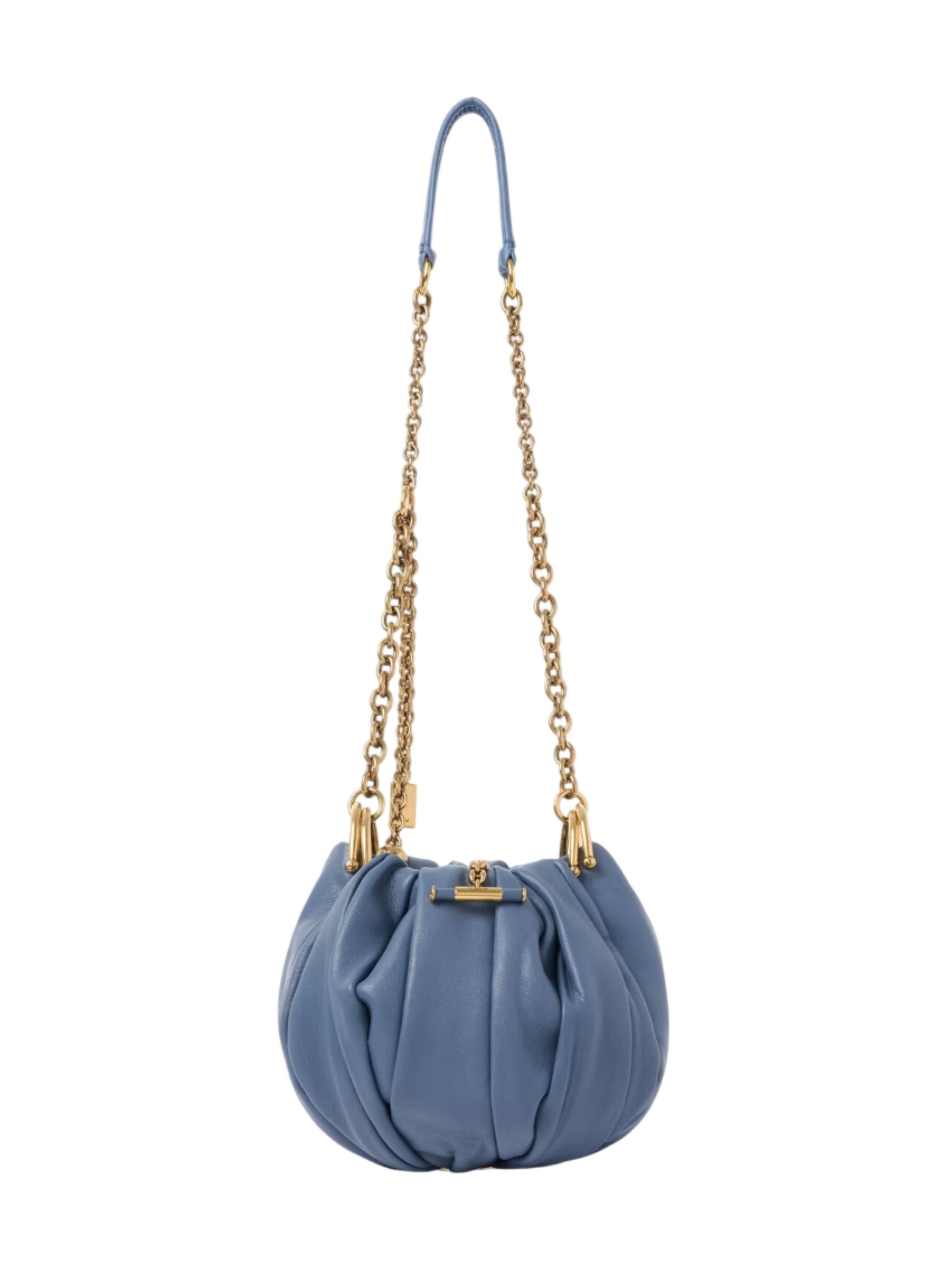 Borsa a spalla Chloé Plissé con catena in pelle plissettata Ashes Blue