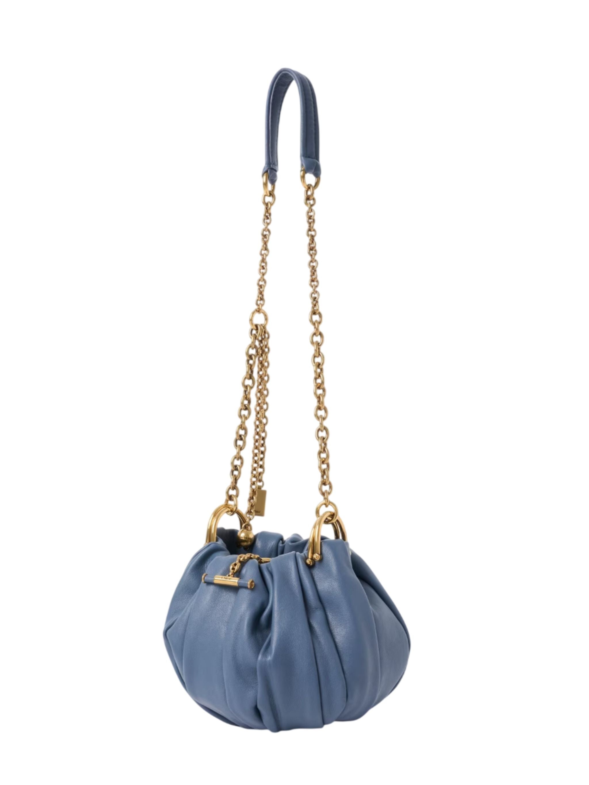 Borsa a spalla Chloé Plissé con catena in pelle plissettata Ashes Blue