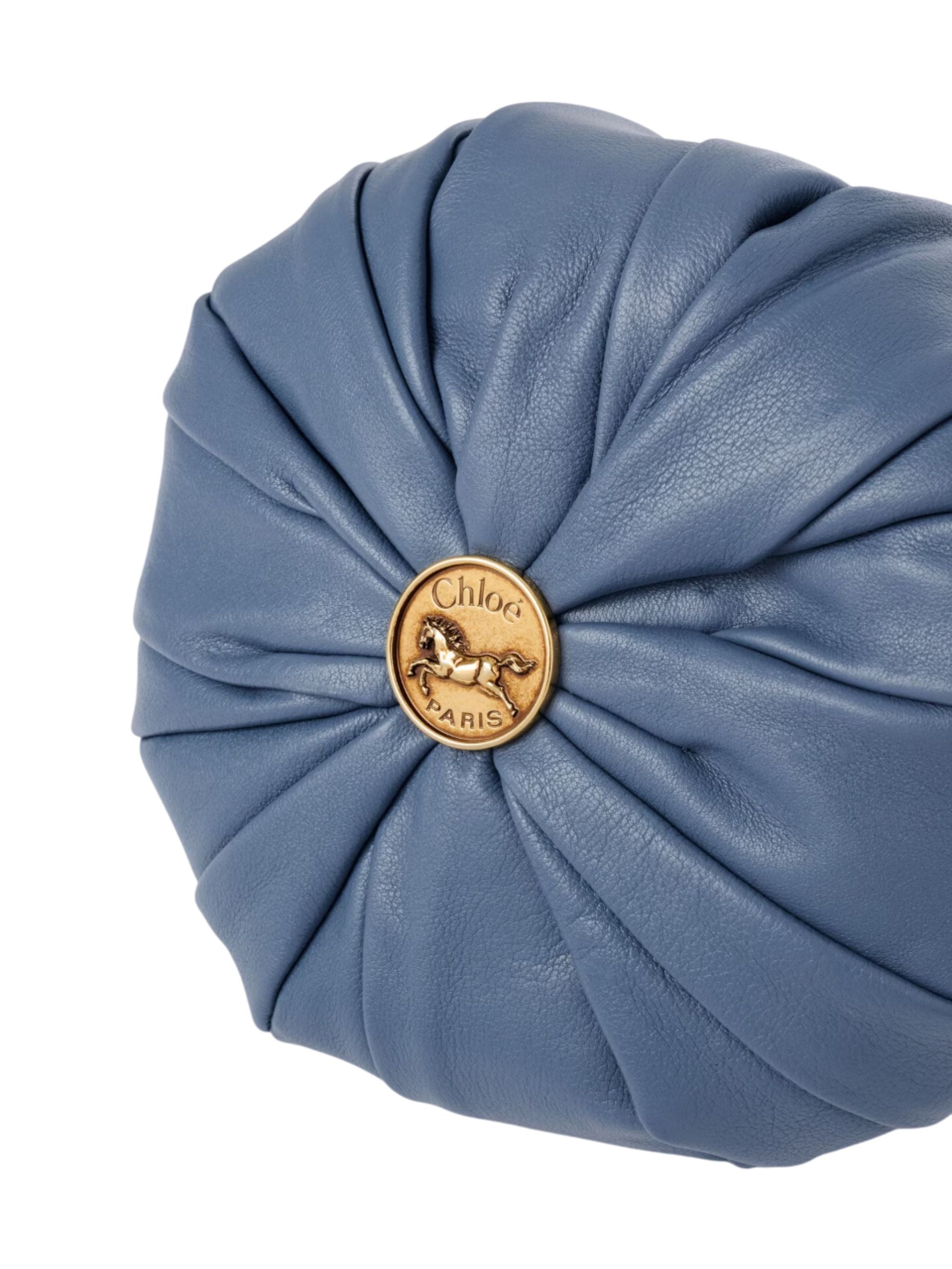 Borsa a spalla Chloé Plissé con catena in pelle plissettata Ashes Blue