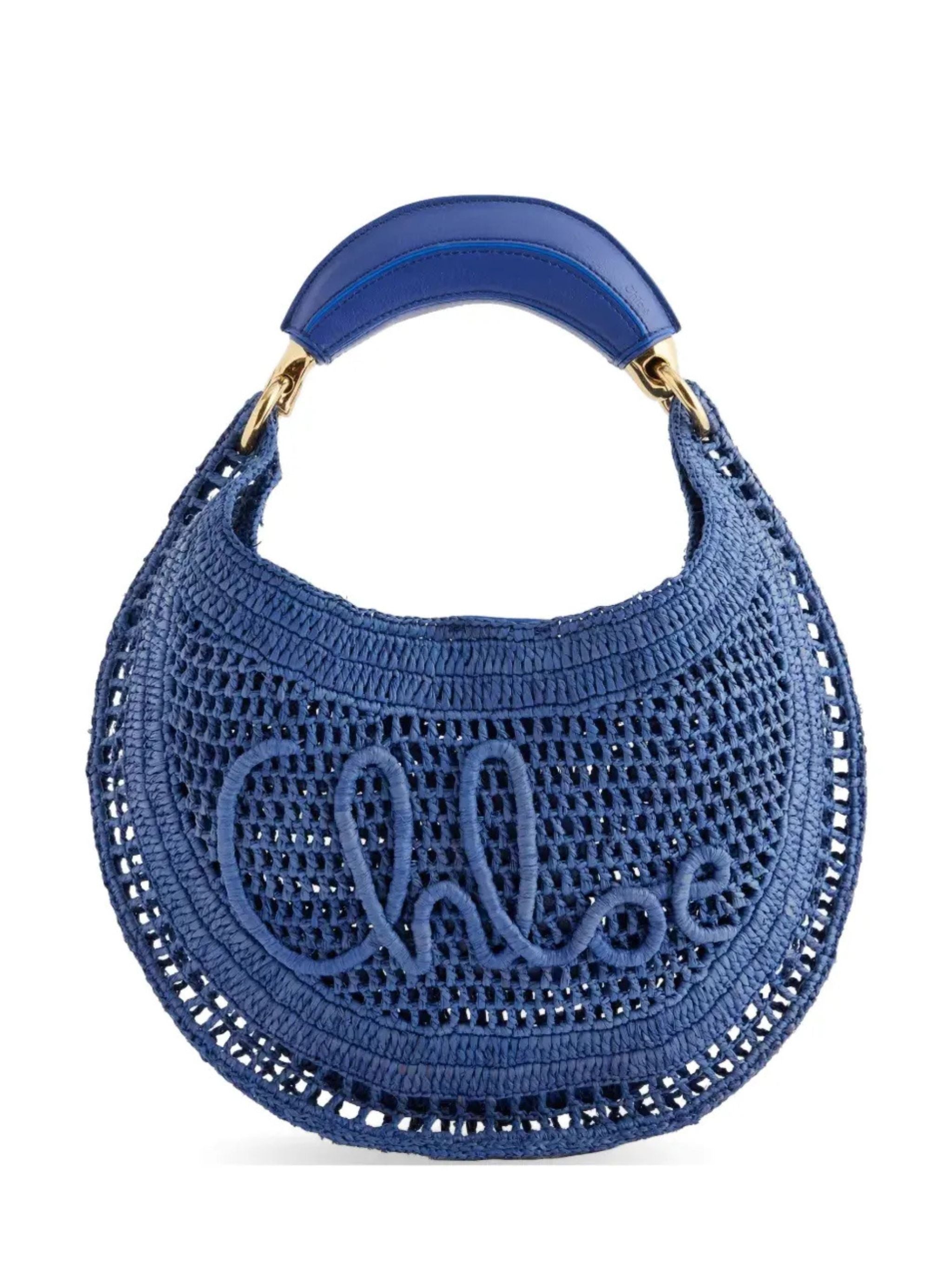 Borsa Hobo Summer Banana in rafia - Evening blue