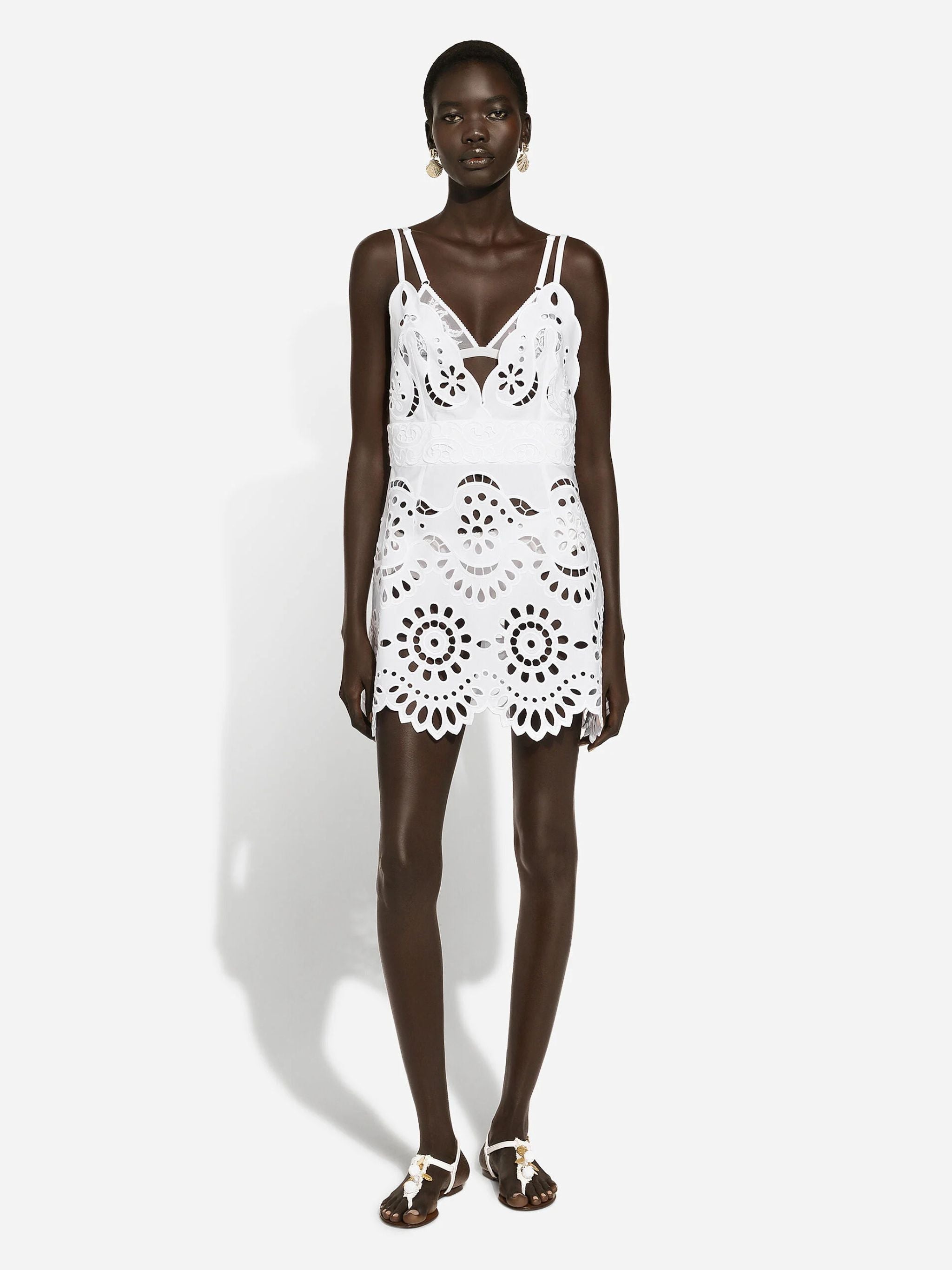 Minidress in popeline di cotone con spalline e dettagli cut-out