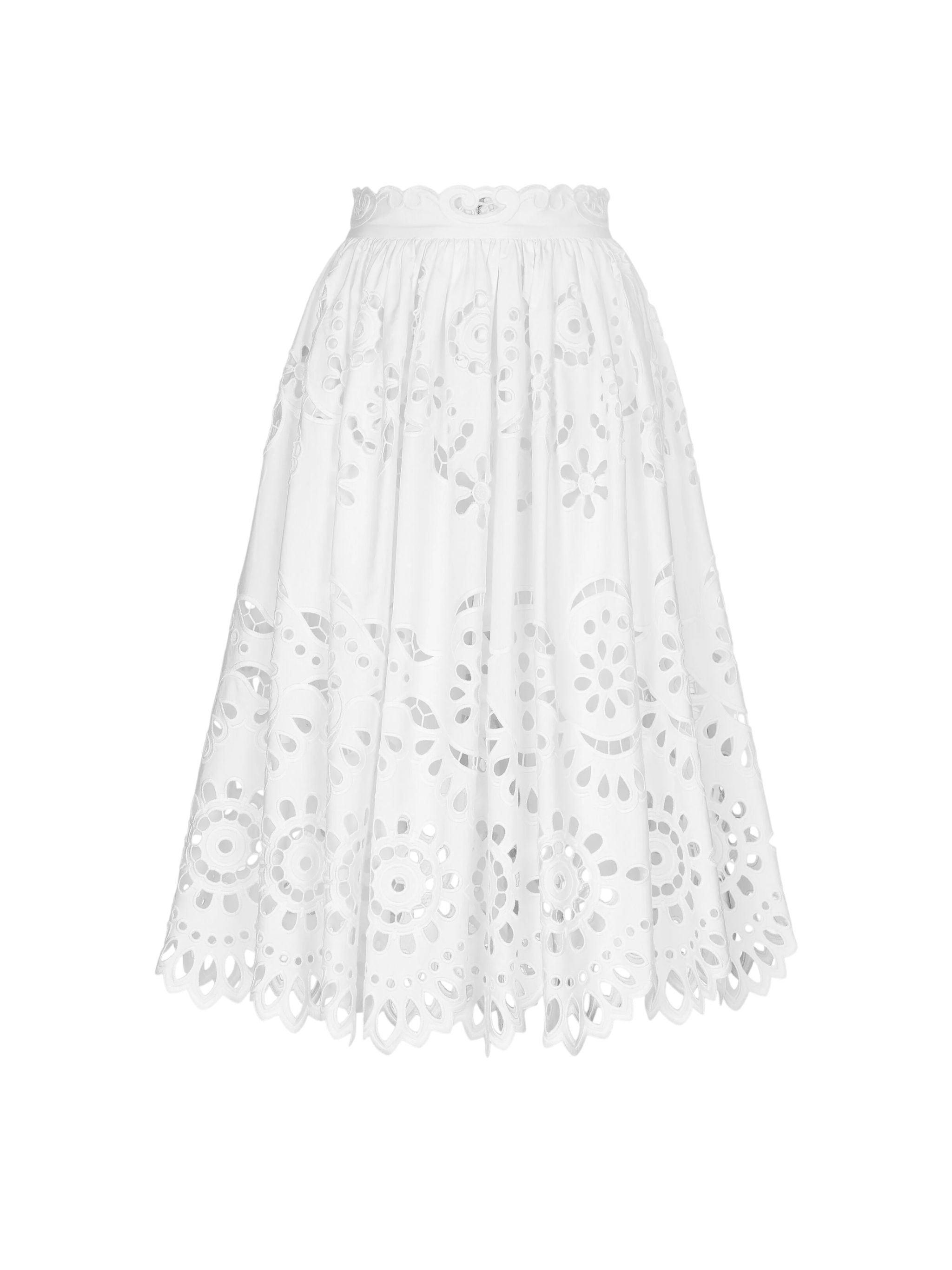 Gonna midi a ruota in cotone con ricamo cut out
