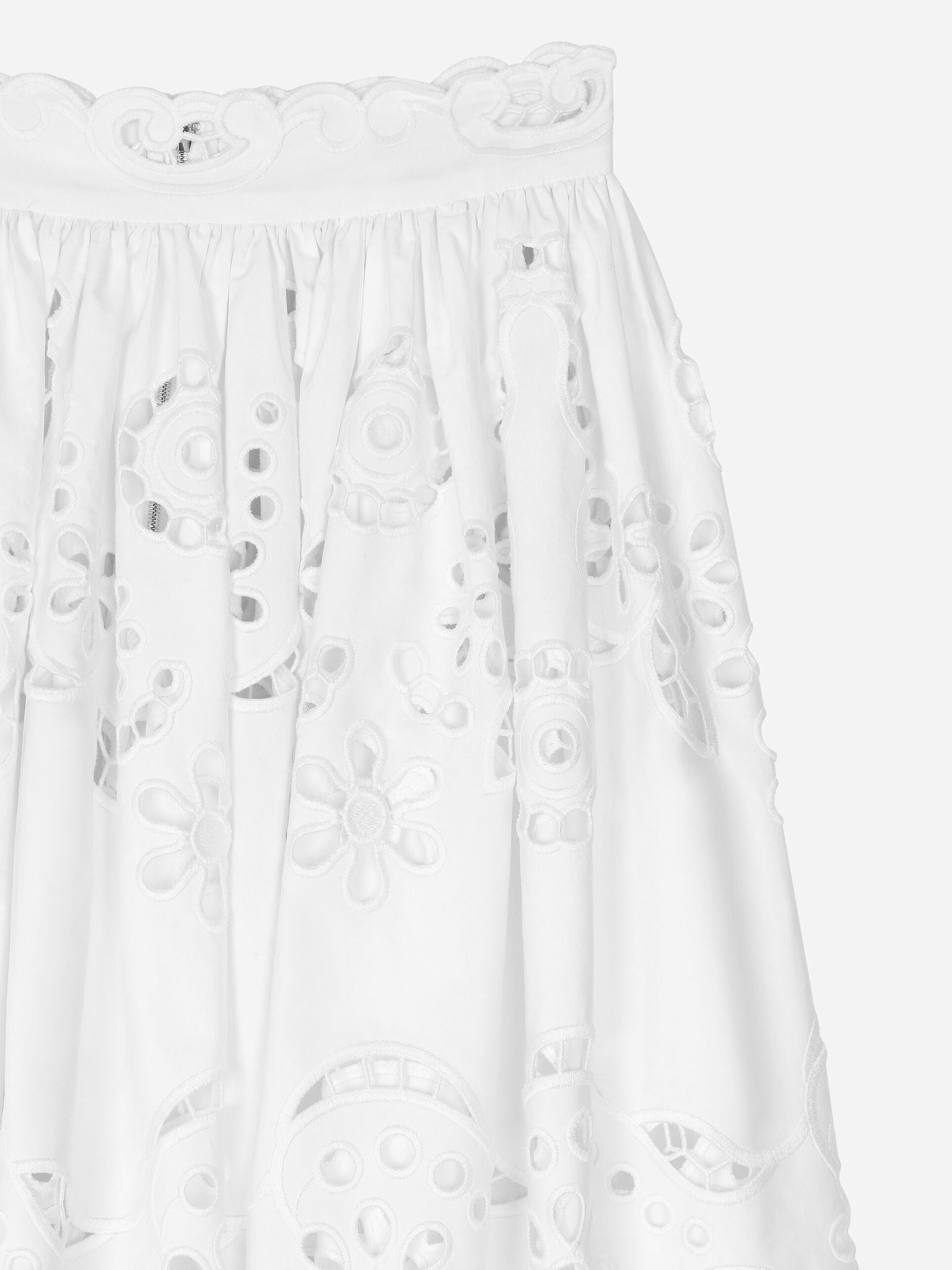 Gonna midi a ruota in cotone con ricamo cut out