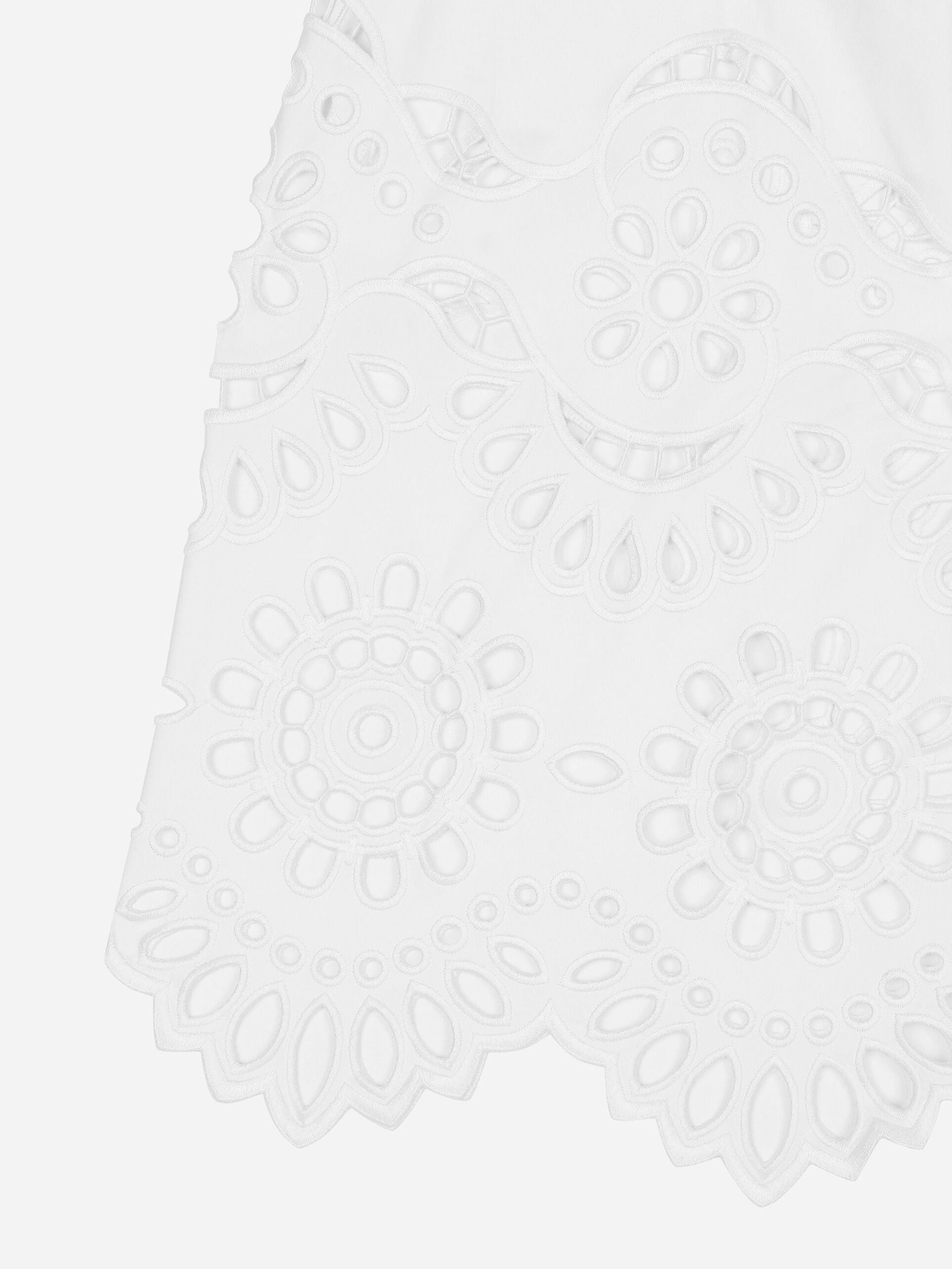Gonna midi a ruota in cotone con ricamo cut out