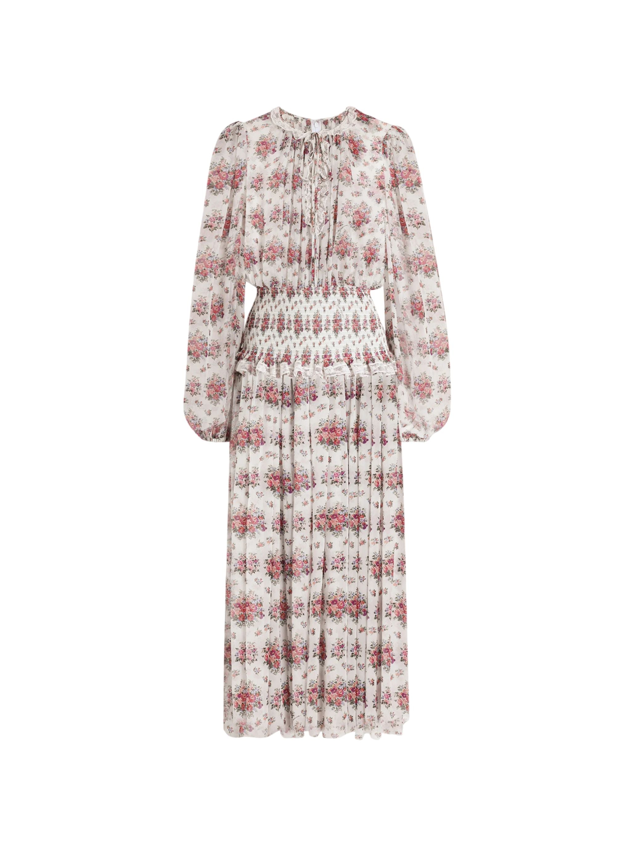 Abito lungo in chiffon stampa mazzolini di fiori