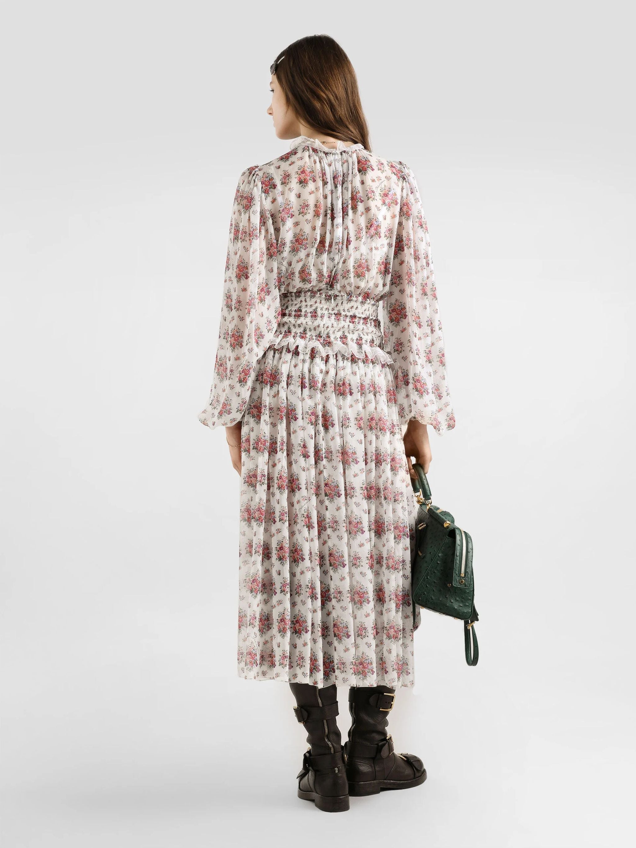 Abito lungo in chiffon stampa mazzolini di fiori