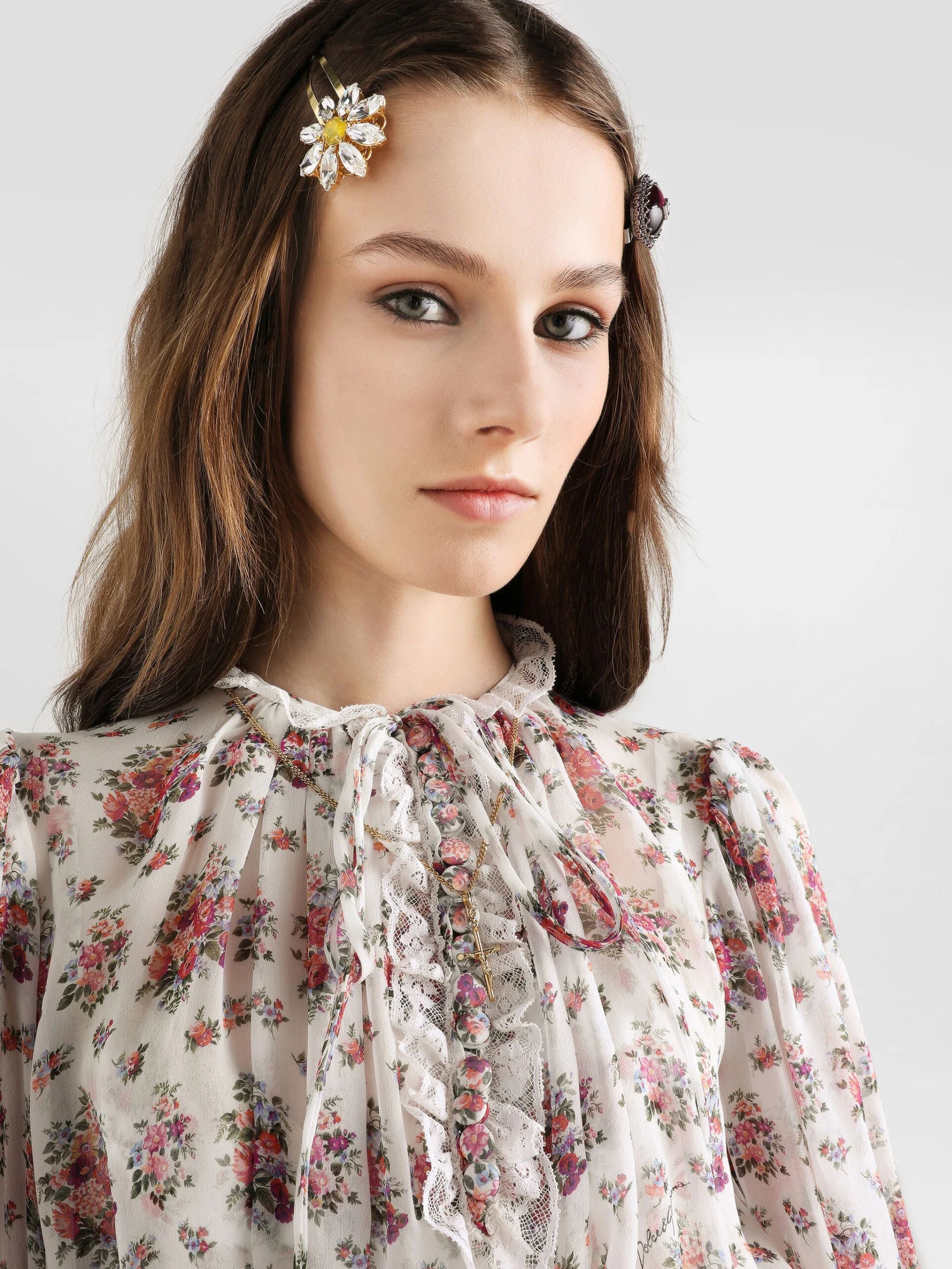 Abito lungo in chiffon stampa mazzolini di fiori
