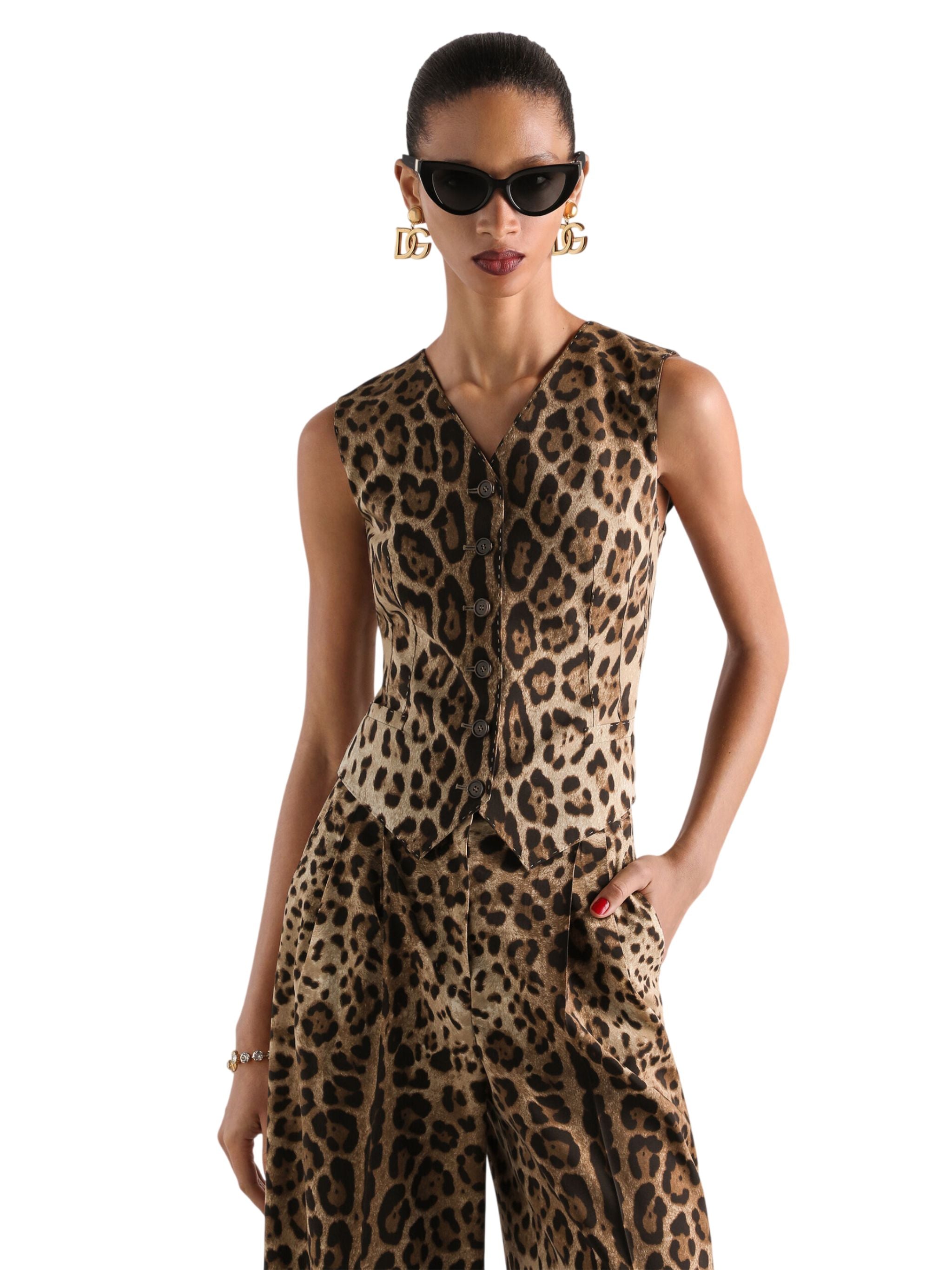 Gilet in lana stampa leo