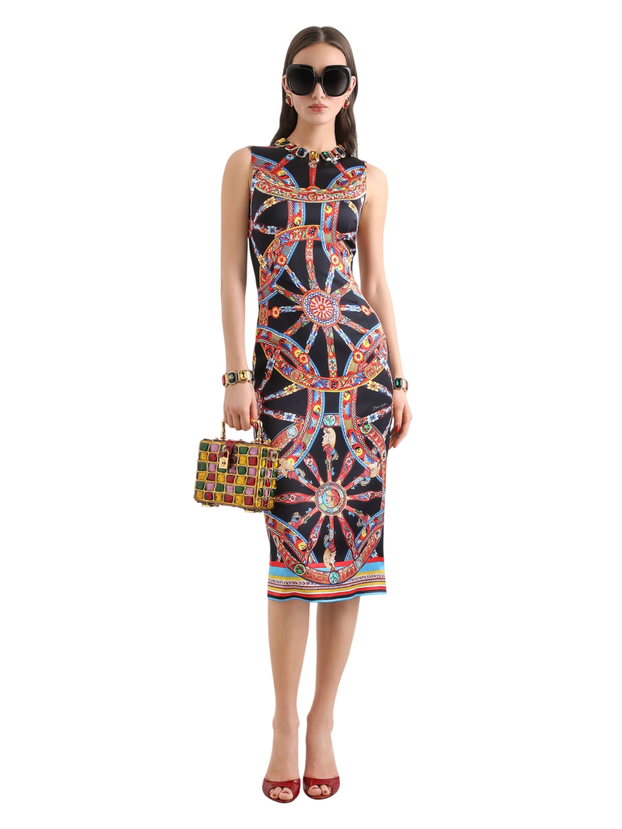 Carretto-print satin dress