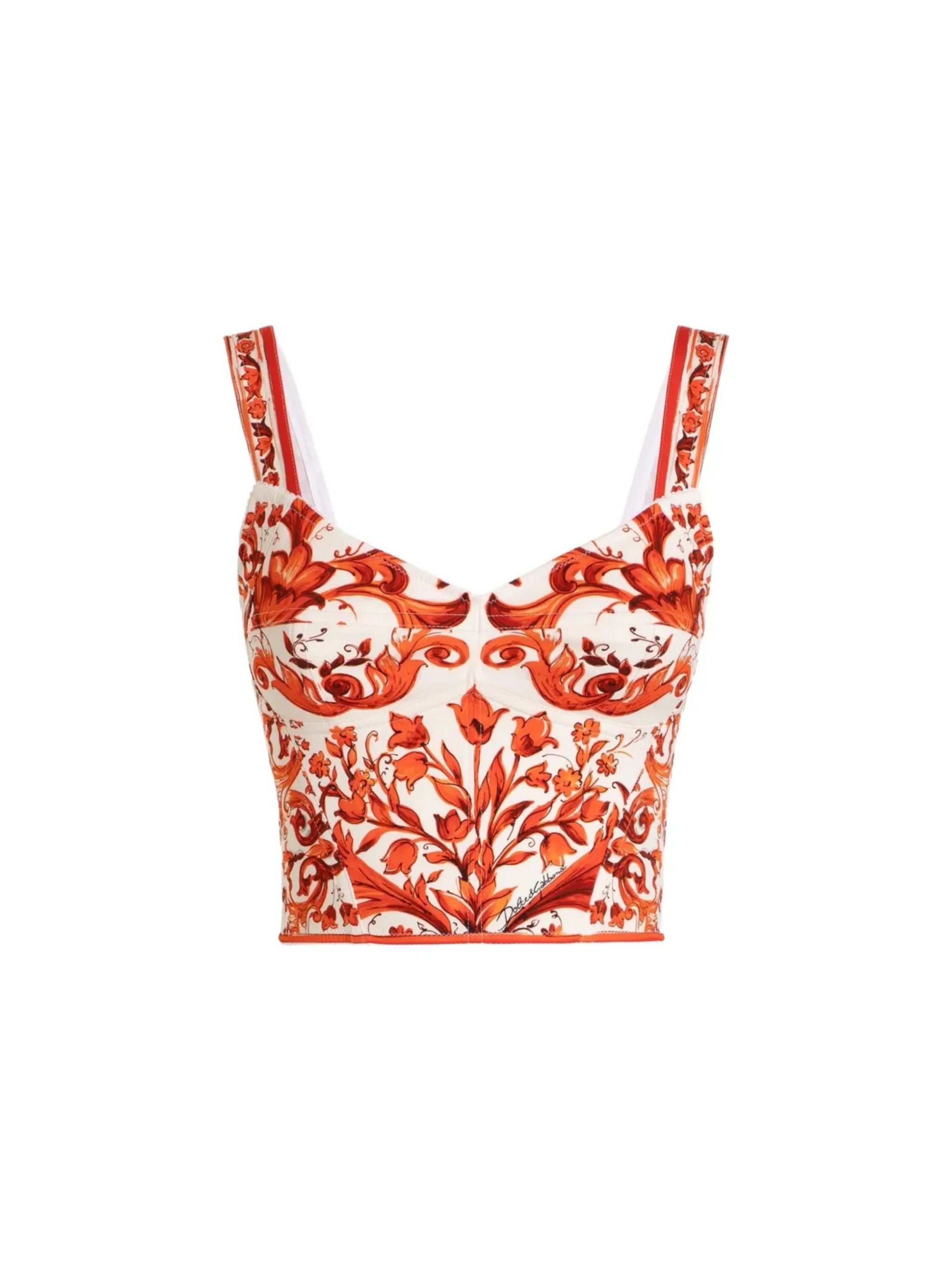 Top bustier in charmeuse stampa maiolica