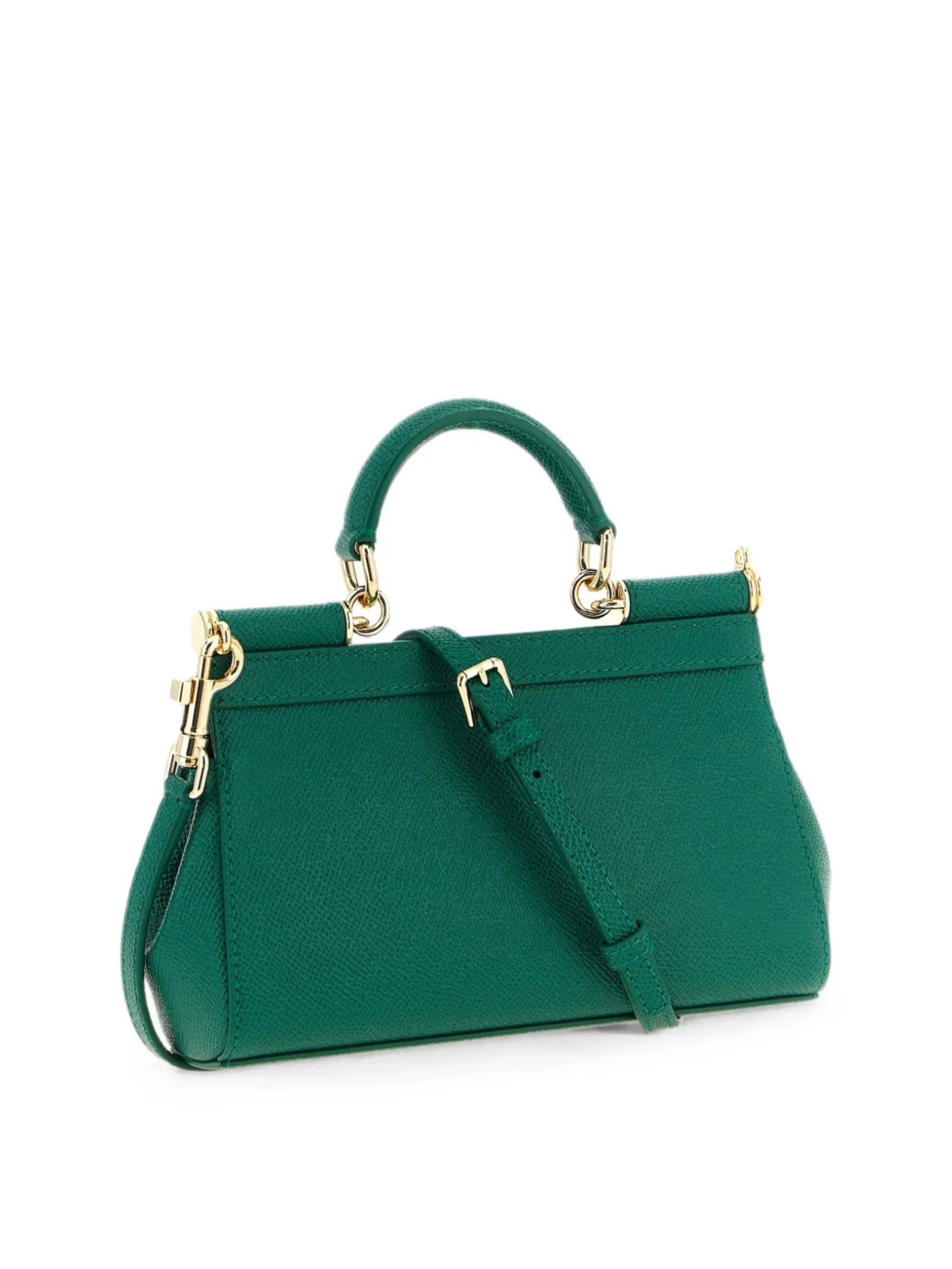 Borsa a mano Sicily mini in pelle di vitello dauphine Smeraldo