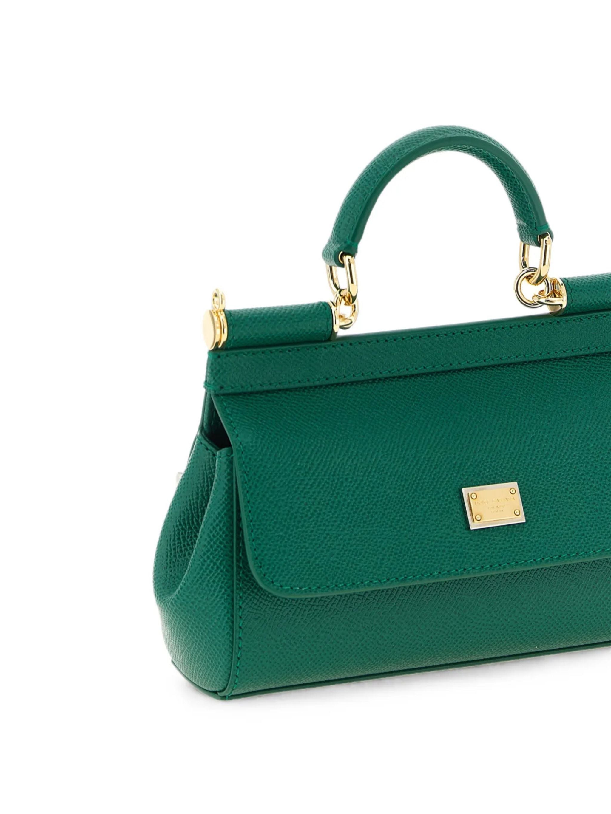 Borsa a mano Sicily mini in pelle di vitello dauphine Smeraldo