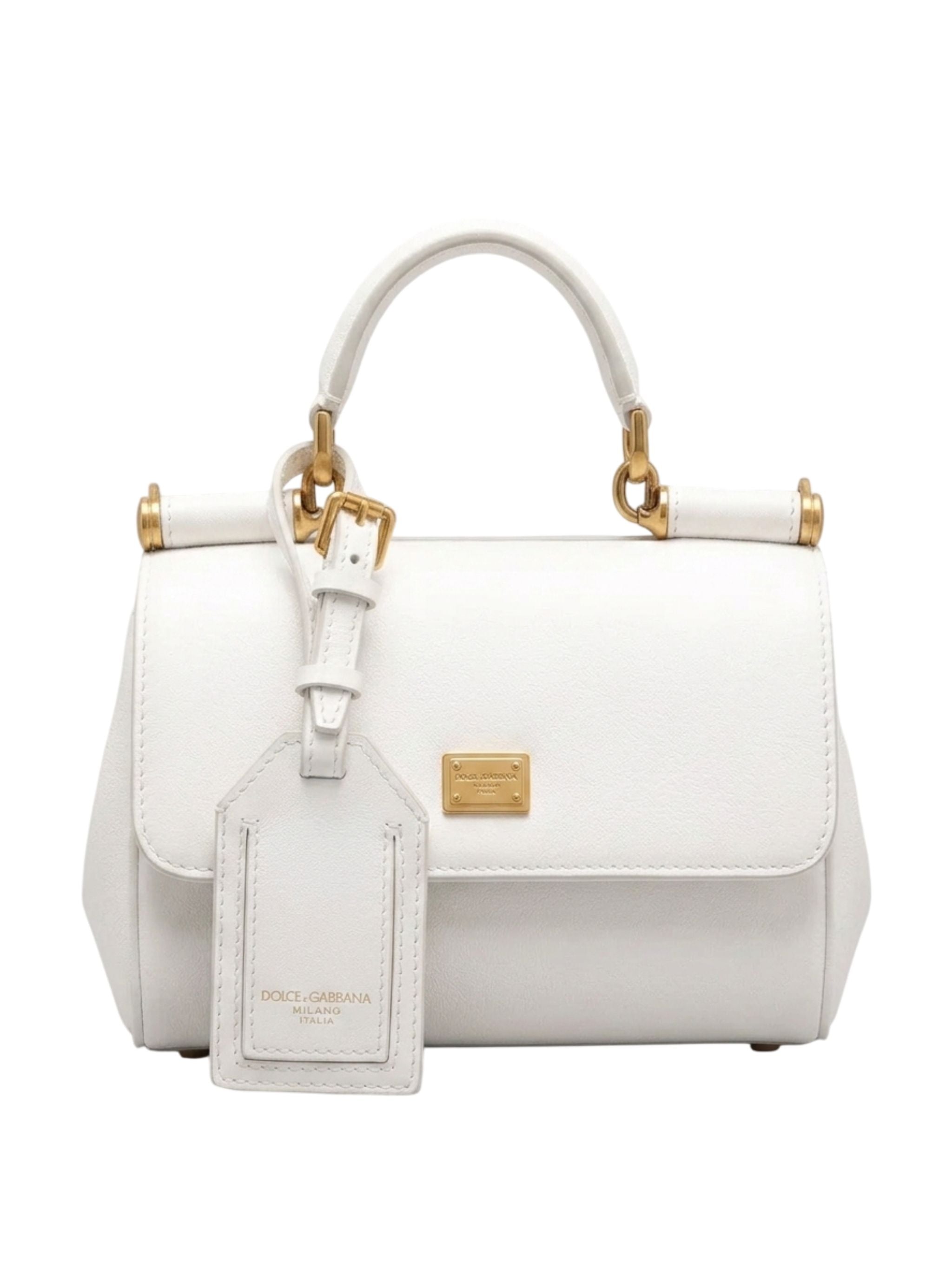 Borsa a mano My Sicily mini in pelle di vitello Bianco Naturale