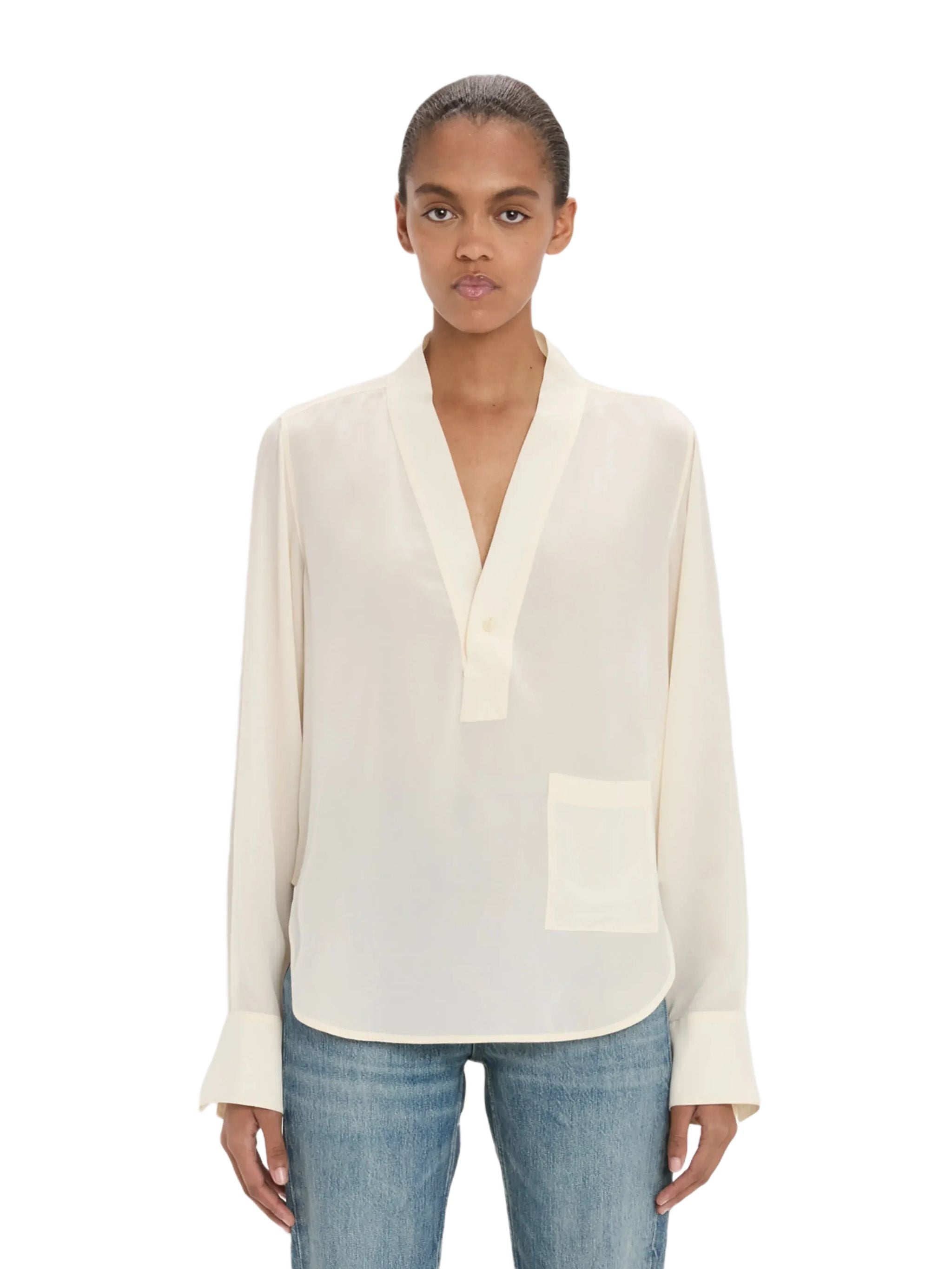 Blouse con scollo a V color Avorio