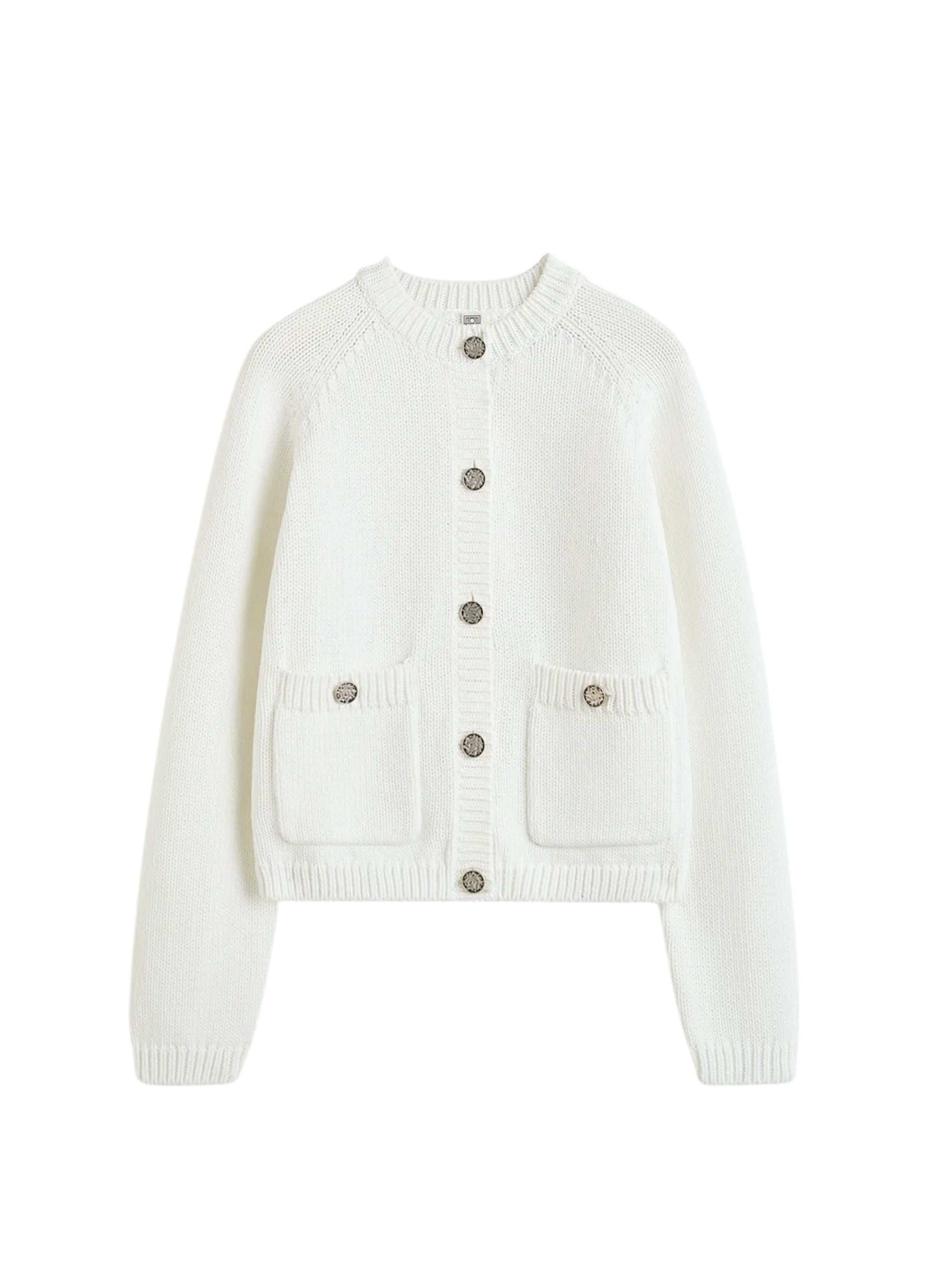 Hammered button cotton cardigan white