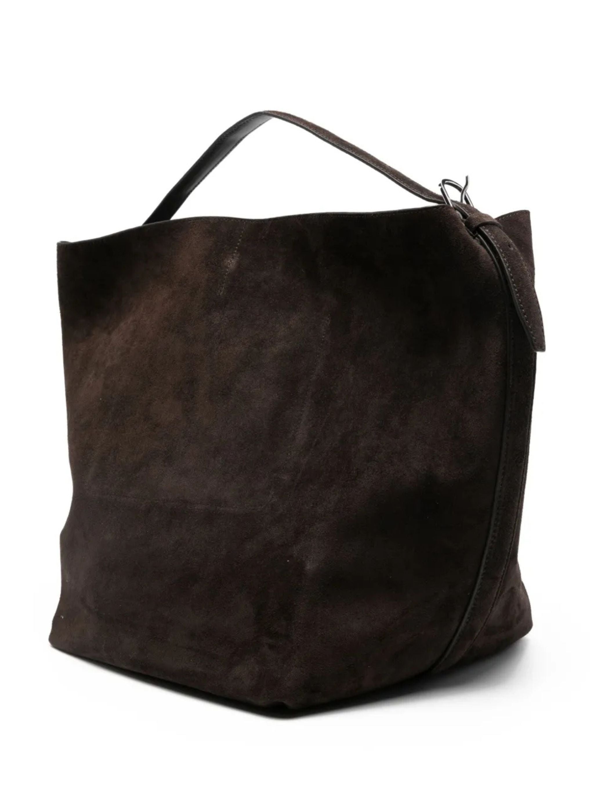 Belted suede tote brown