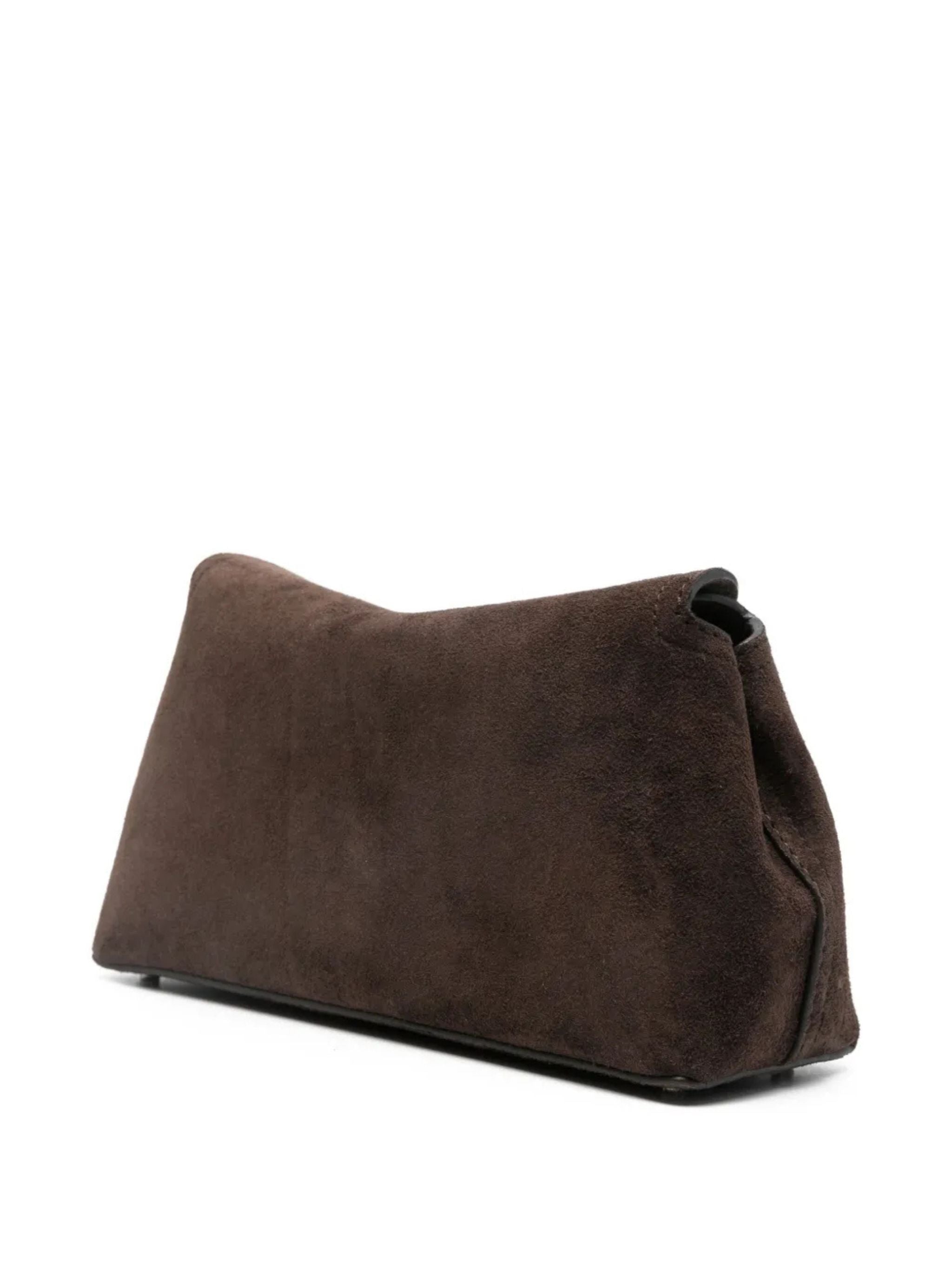 Pochette in pelle scamosciata con chiusura a T, marrone