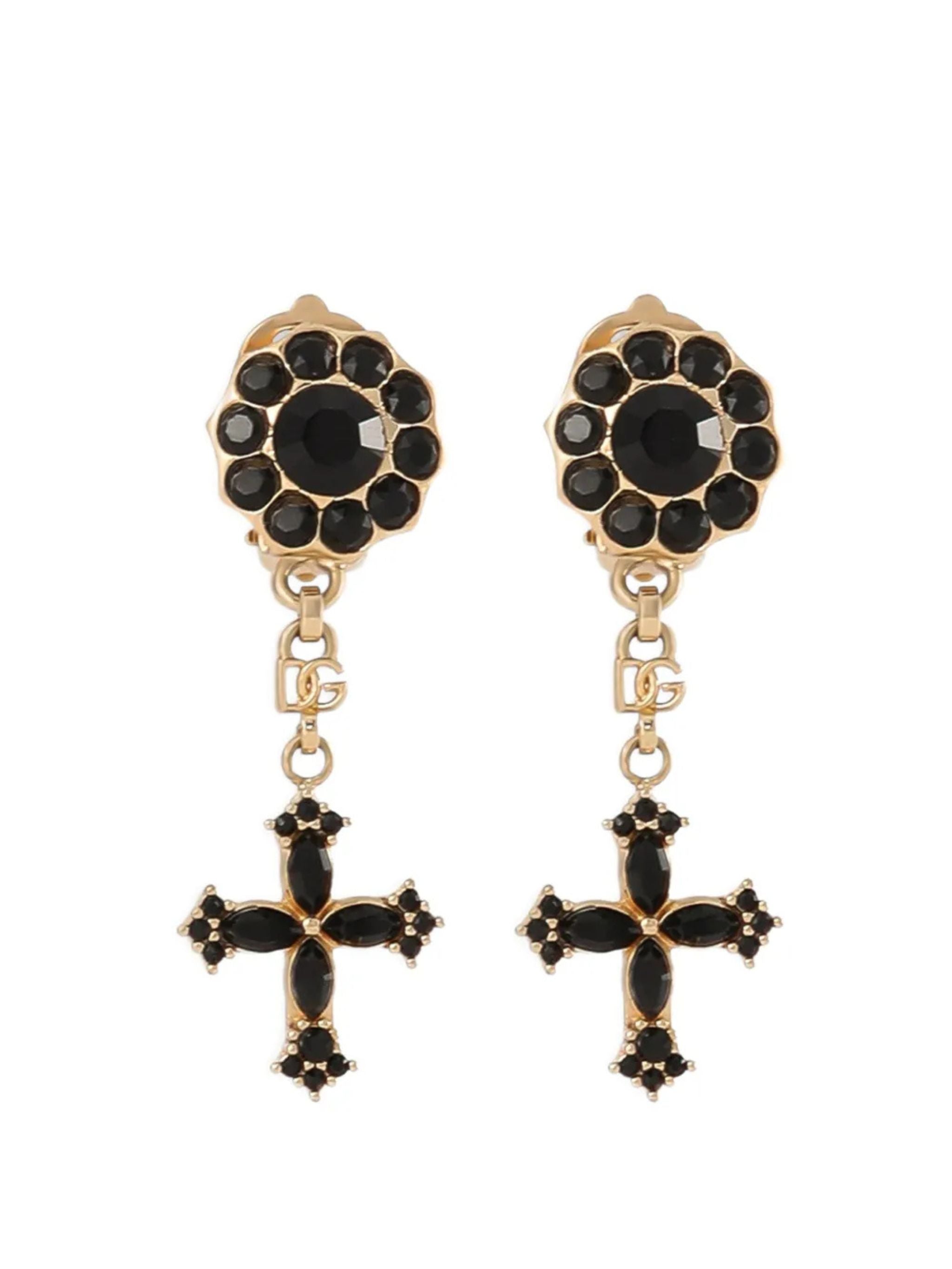 Orecchini a clip con croci e strass
