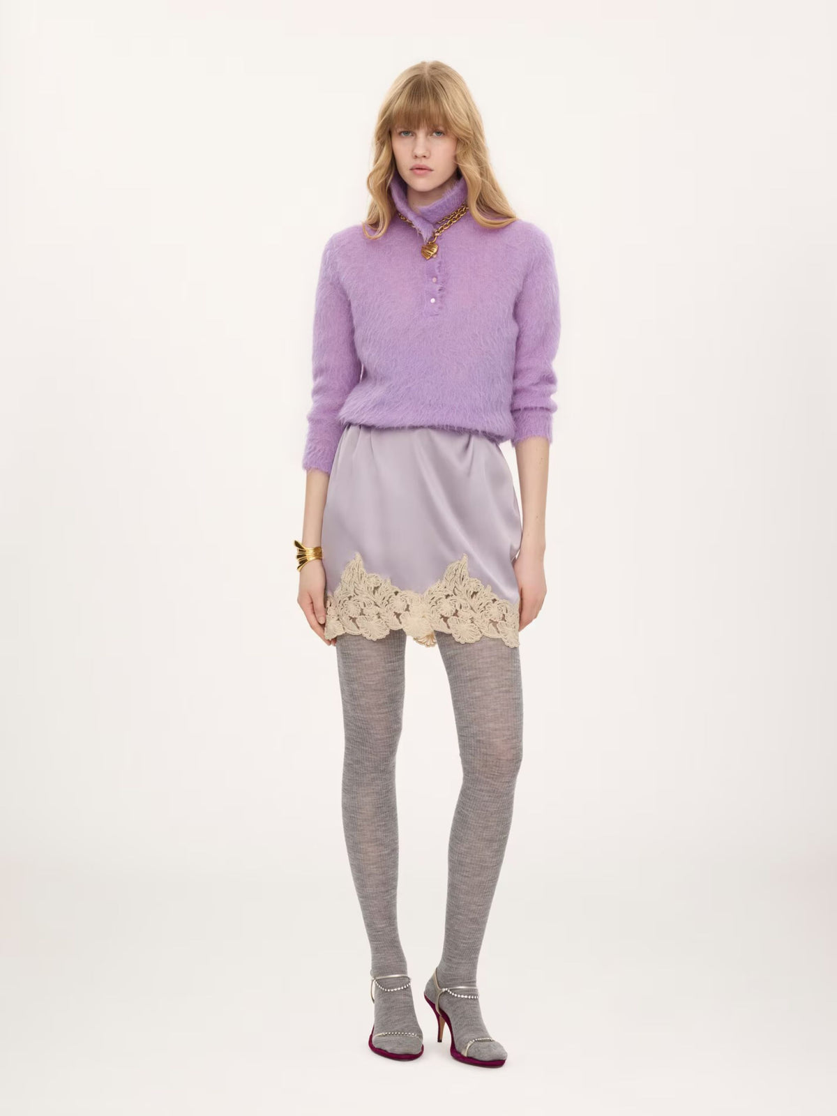 Pullover stile polo in maglia di misto lana d’alpaca