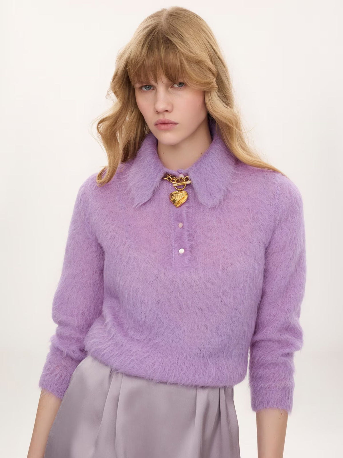Pullover stile polo in maglia di misto lana d’alpaca
