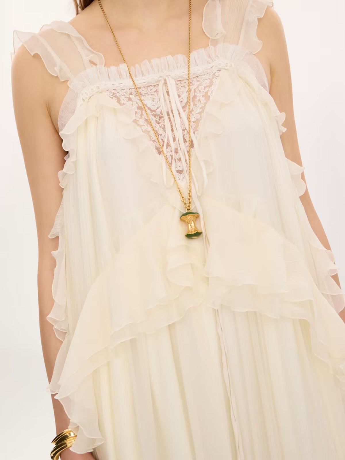 ABITO LUNGO CHIFFON E PIZZO