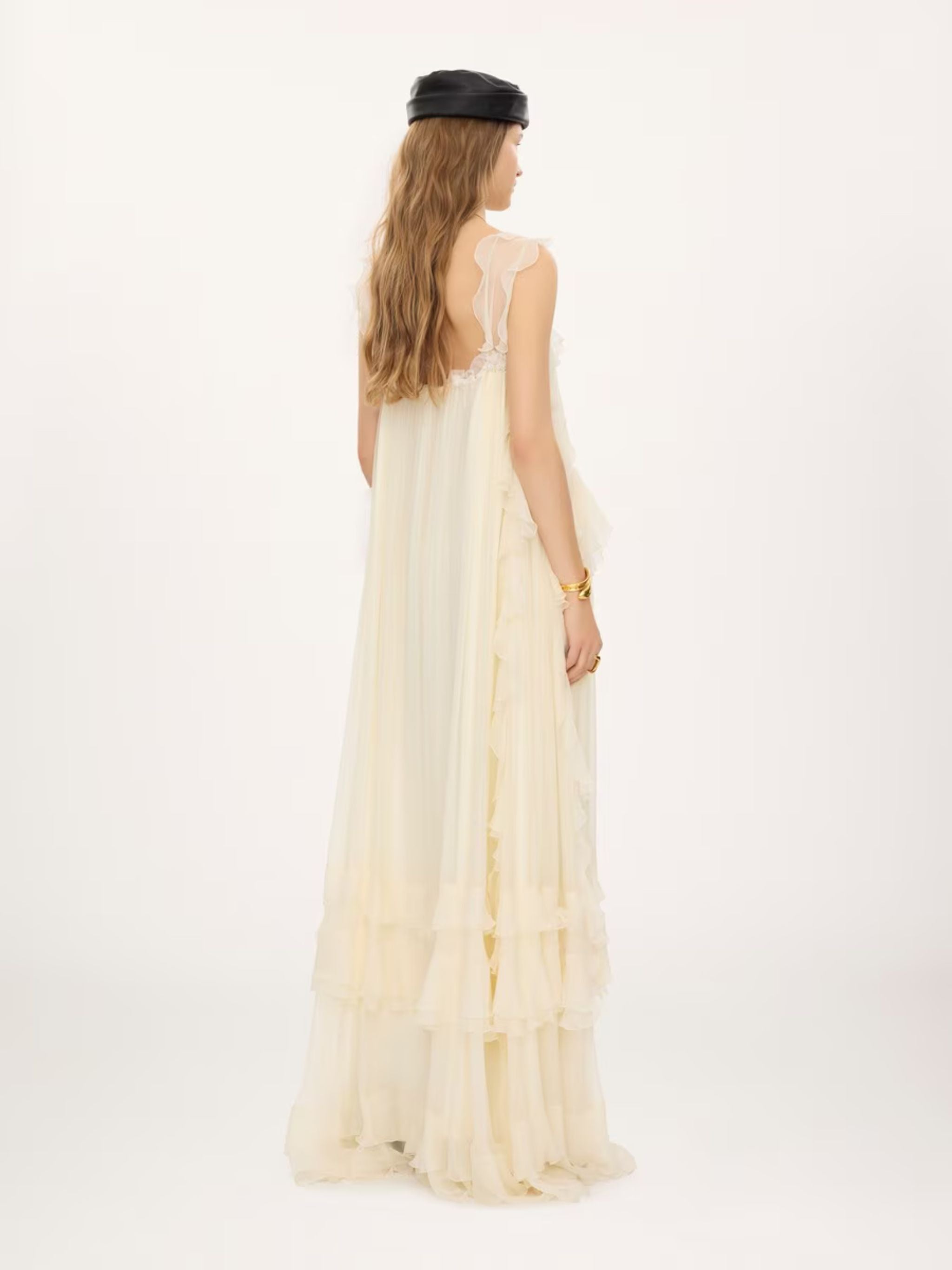 ABITO LUNGO CHIFFON E PIZZO